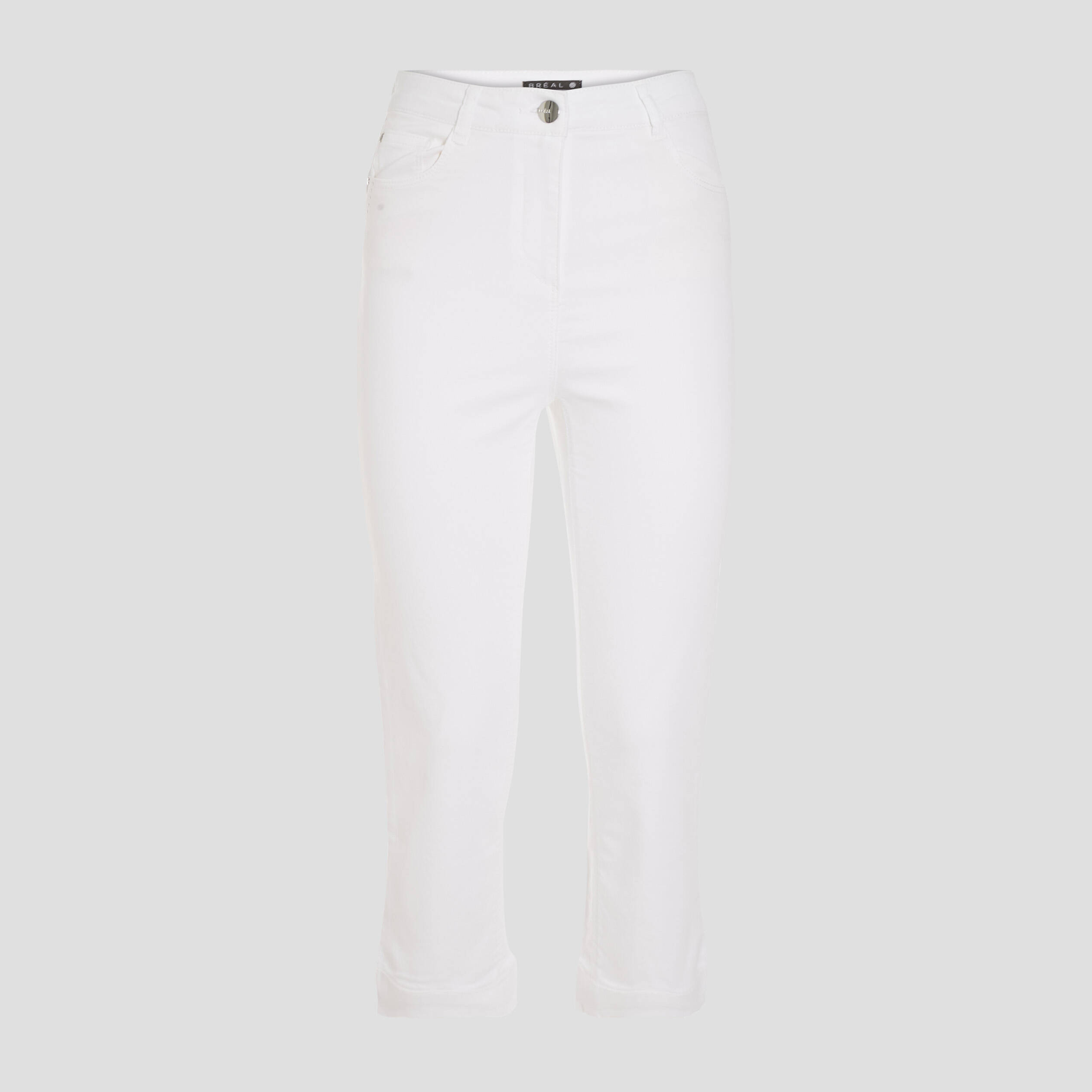 Pantacourt droit taille haute blanc femme