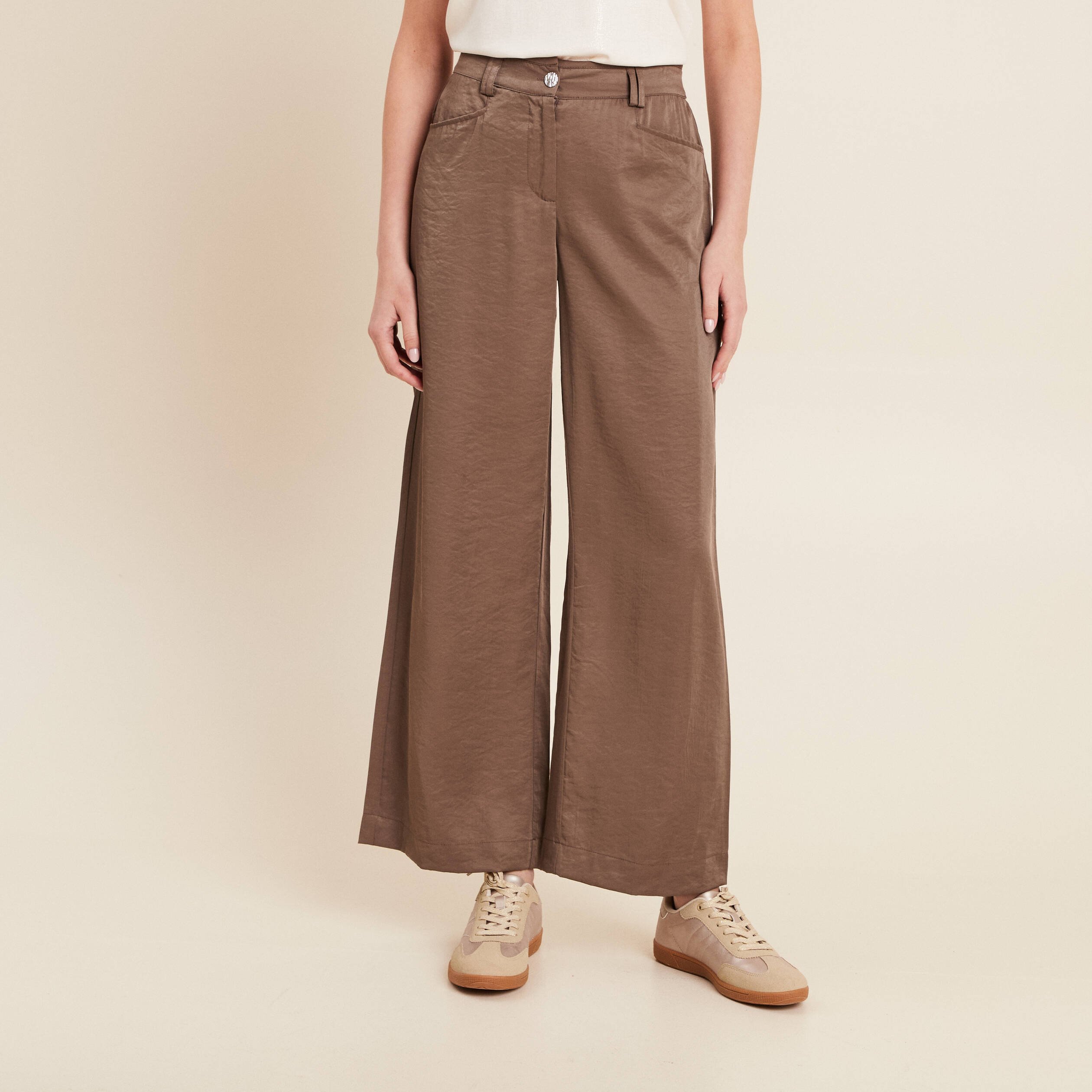 pantalon large taille haute taupe femme Pantalon large taille haute taupe femme