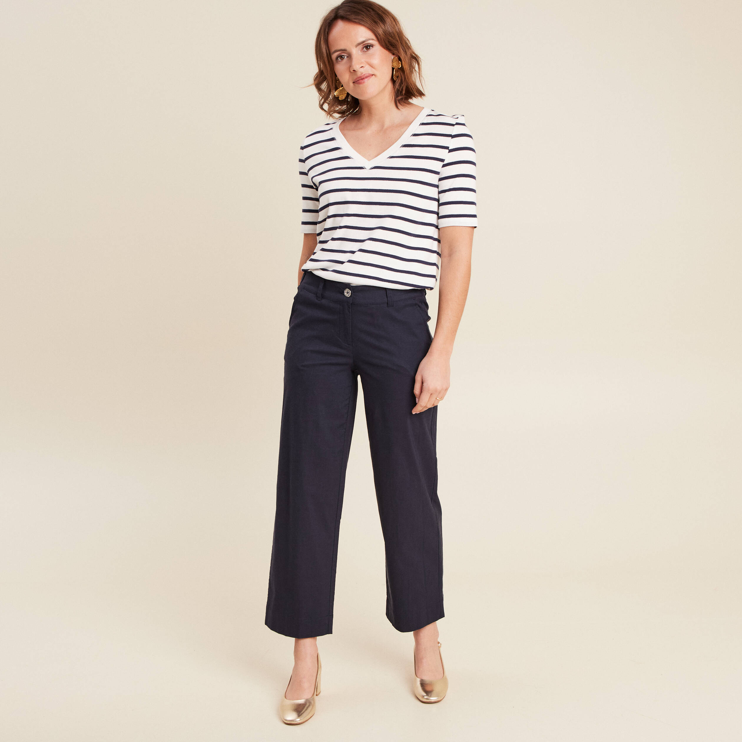 Pantalon large 7/8ème bleu foncé femme