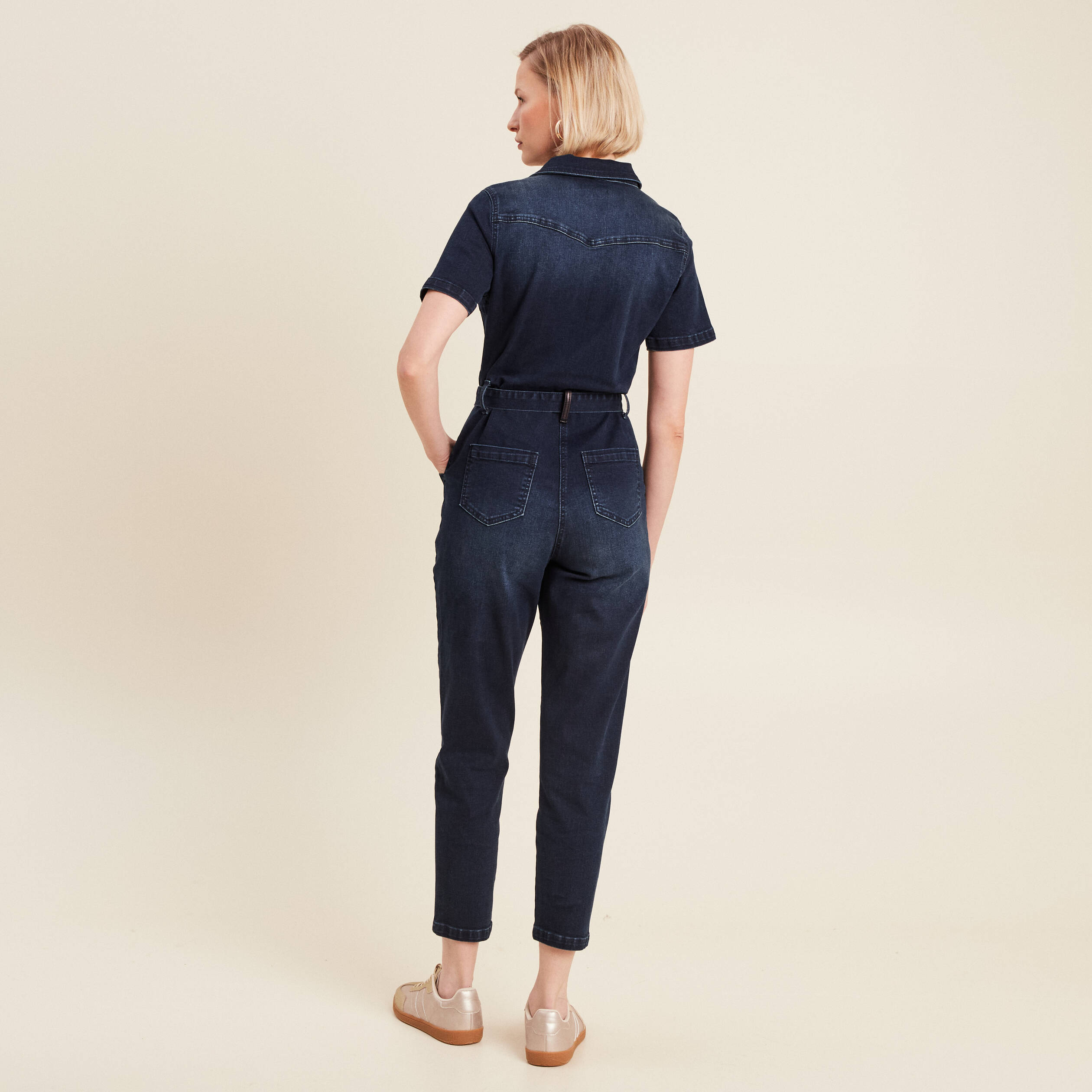 Combinaison pantalon en jean denim brut femme
