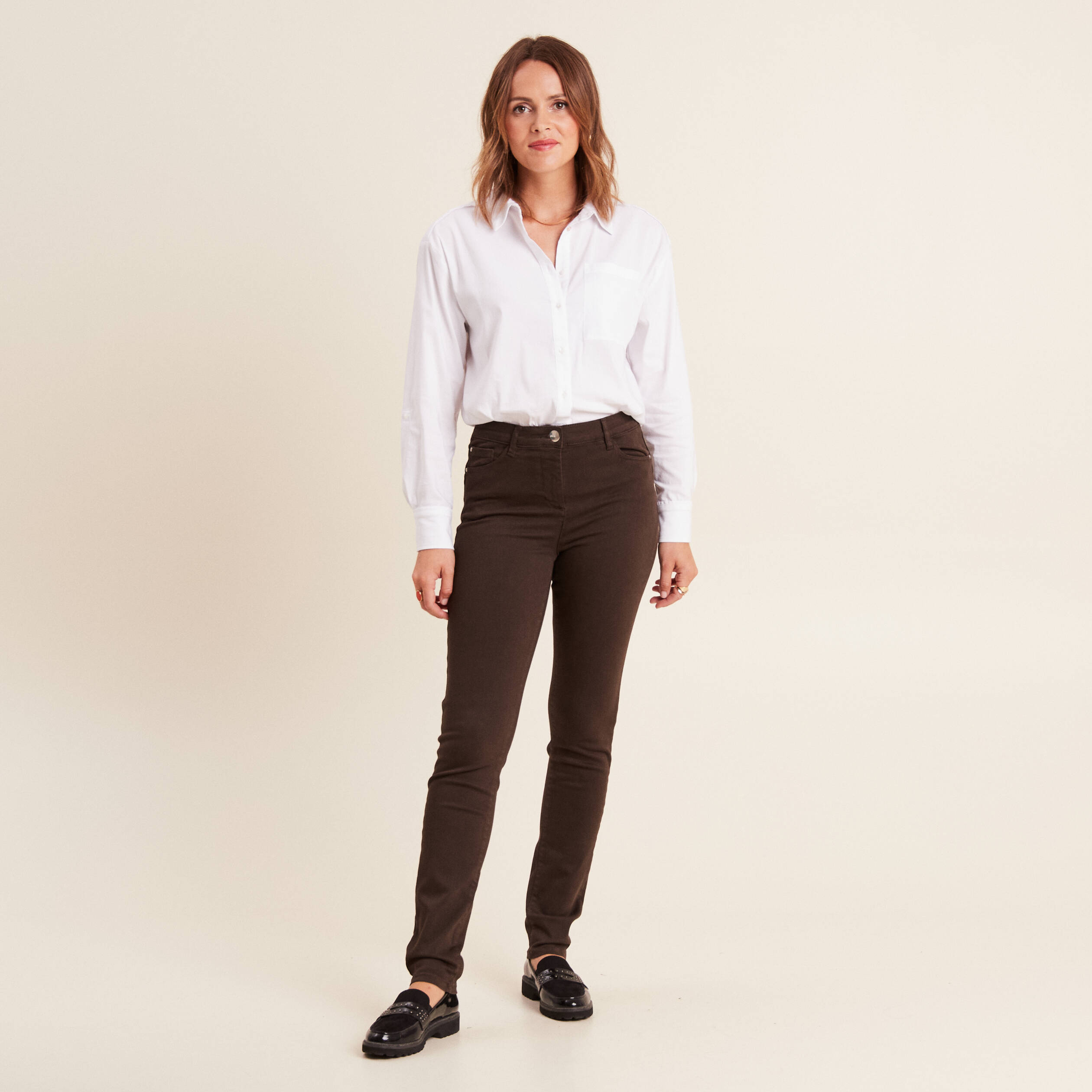 Jean magique ajust taille standard marron fonc femme Br al