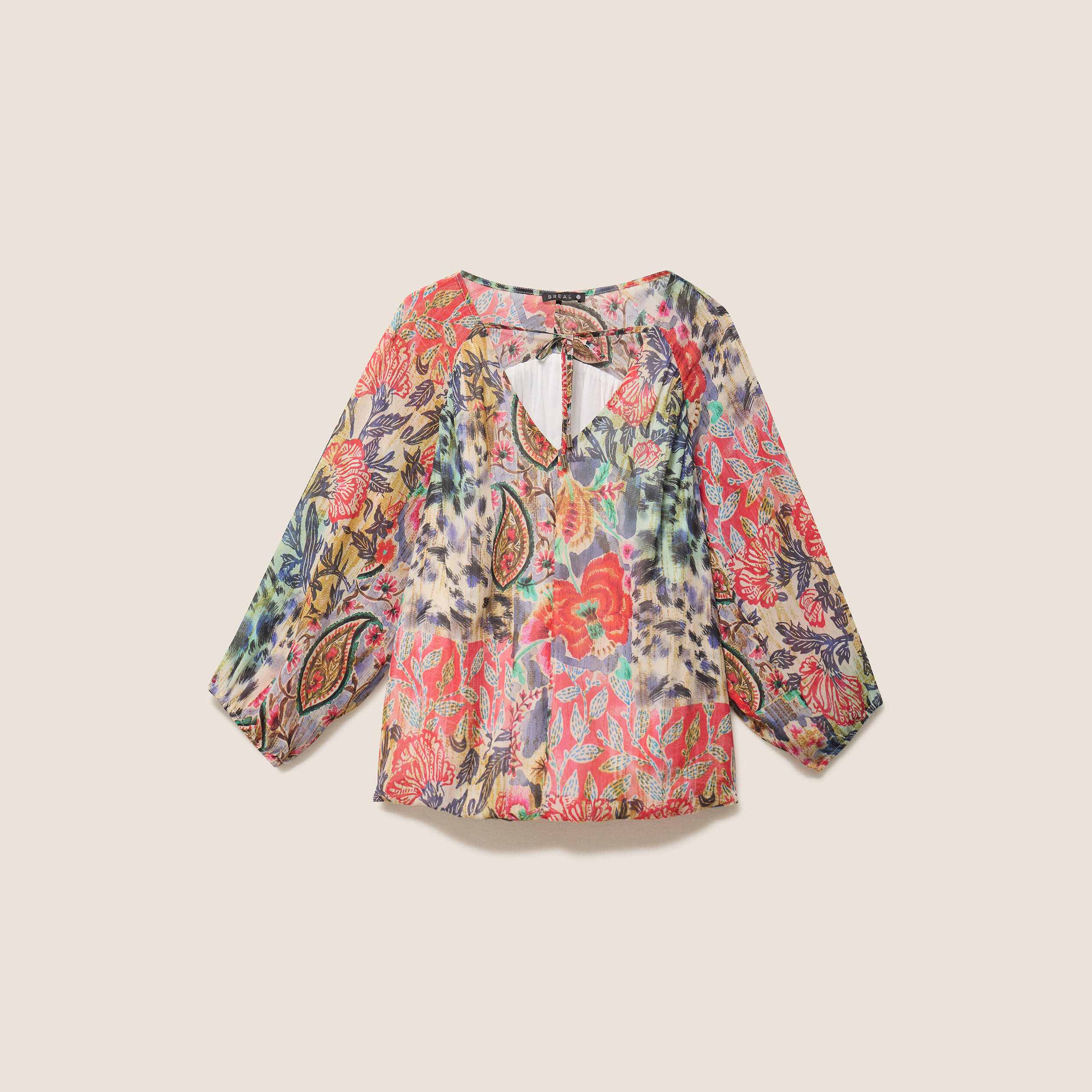 Blouse cintr&eacute;e col v manches 3/4 multicolore femme