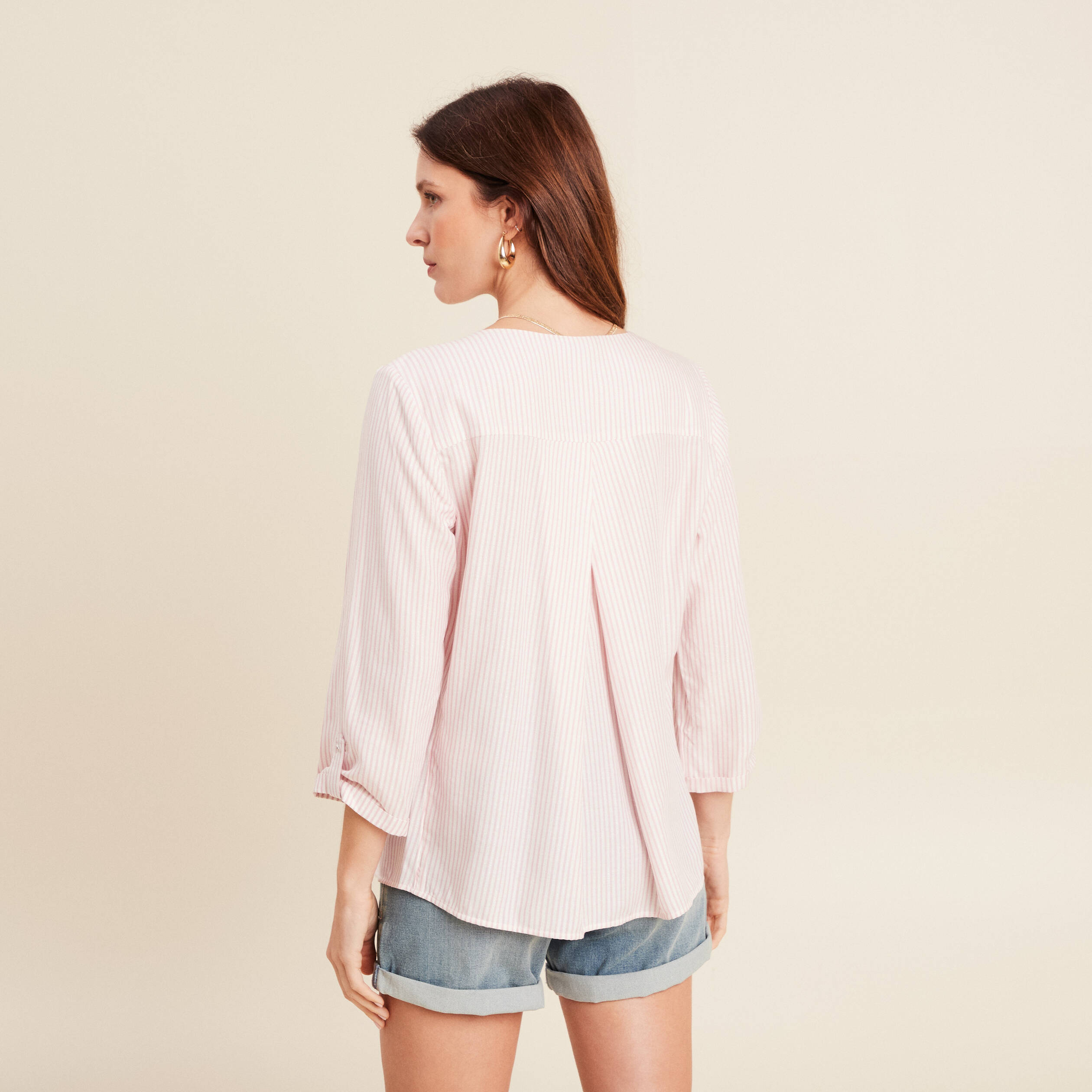 blouse fluide manches 3/4 rose femme