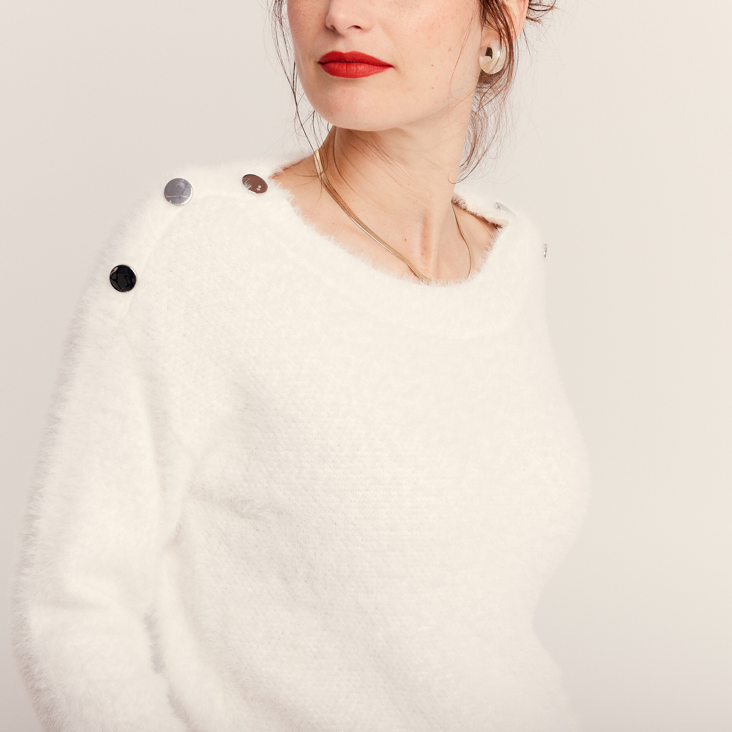 Pull manches longues ecru femme