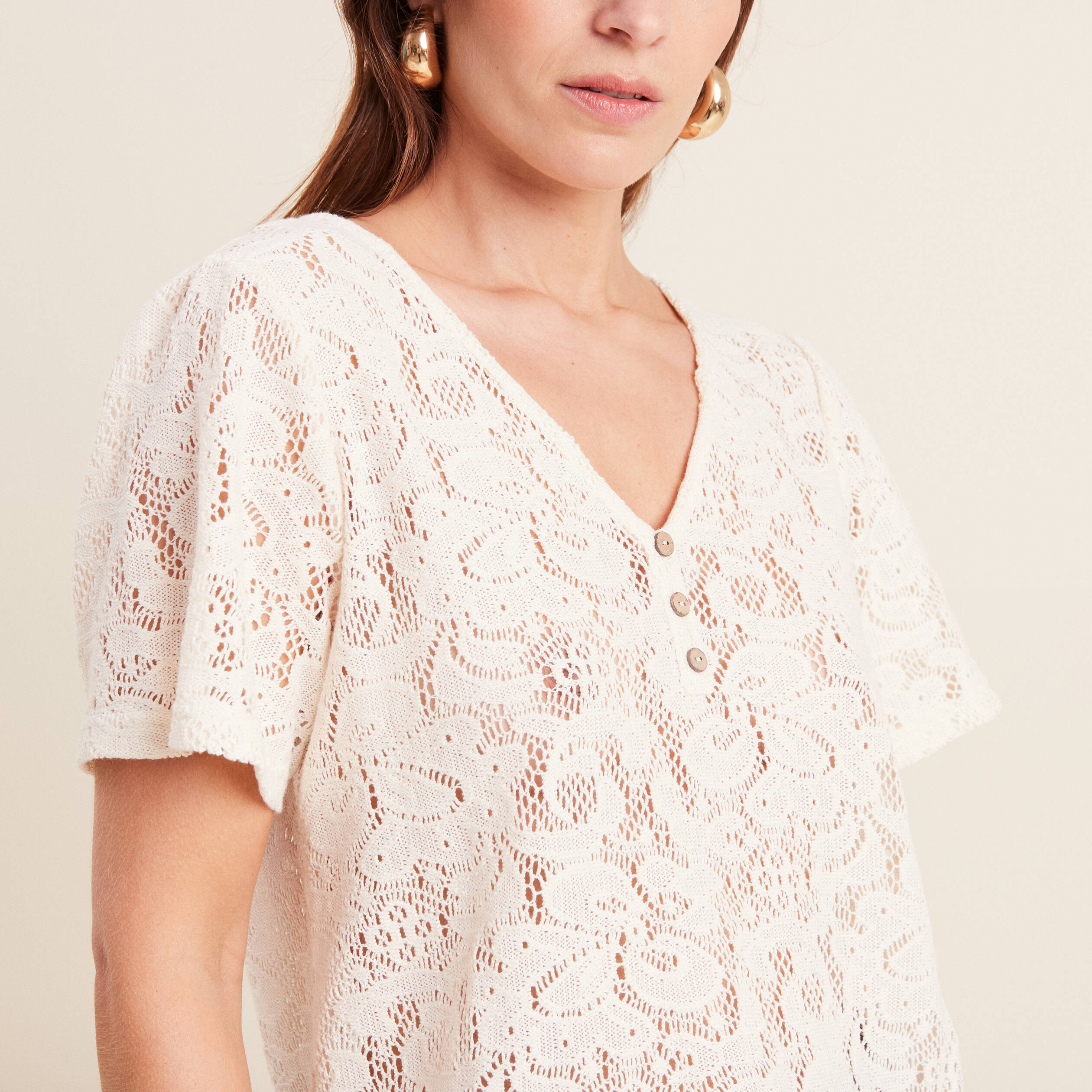 T-shirt manches courtes ecru femme