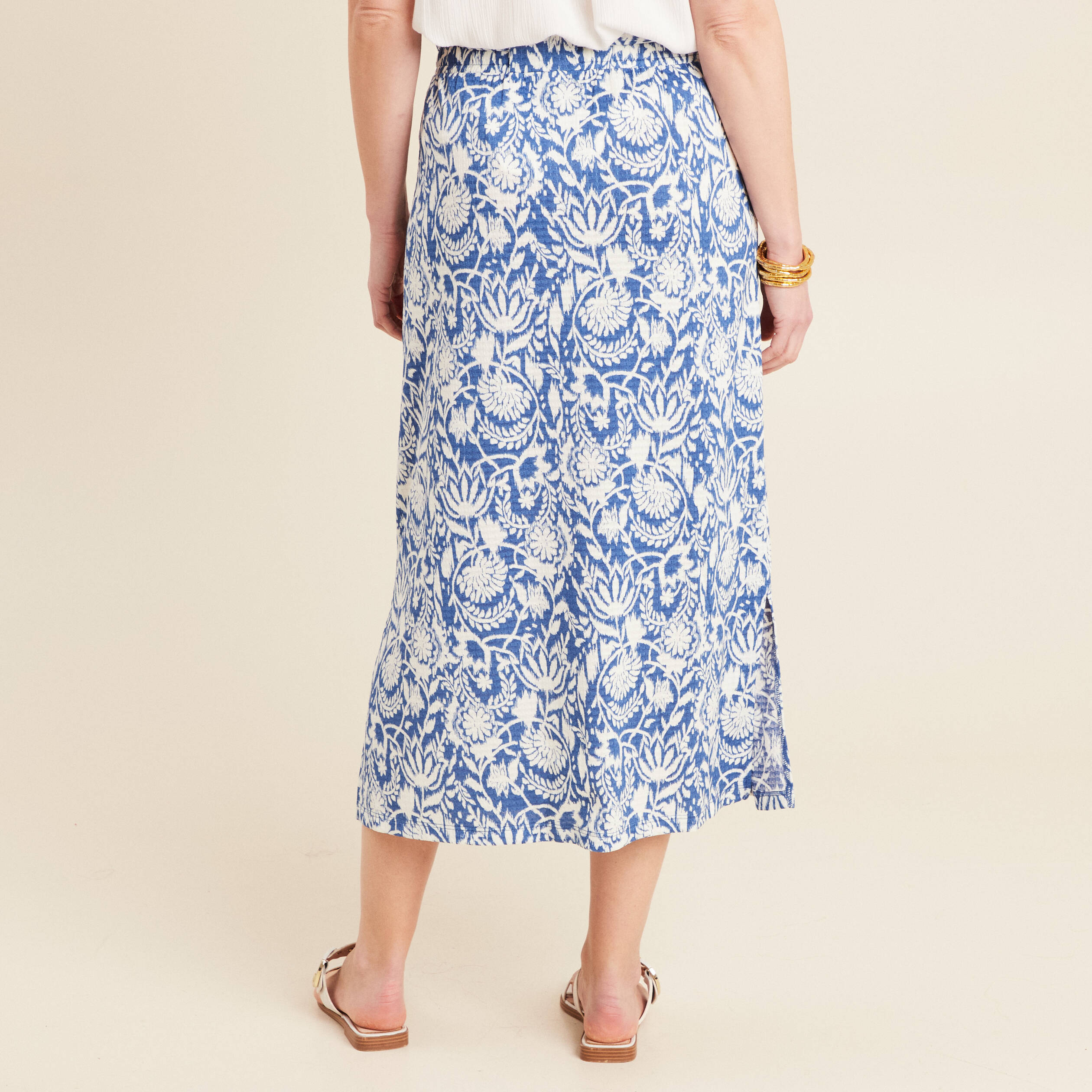 Jupe midi droite bleu femme