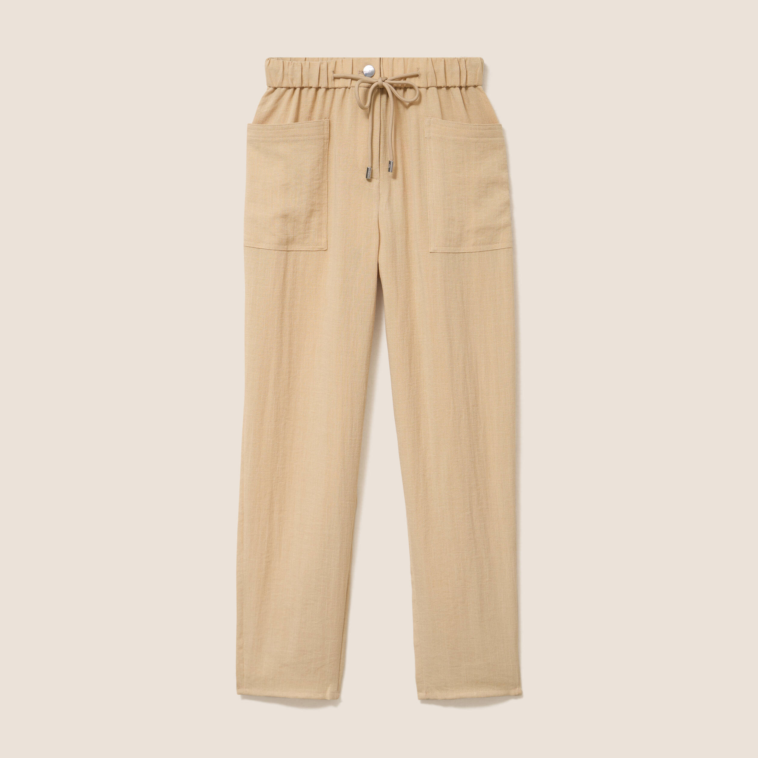 Pantalon mom 7/8&egrave;me en coton beige femme