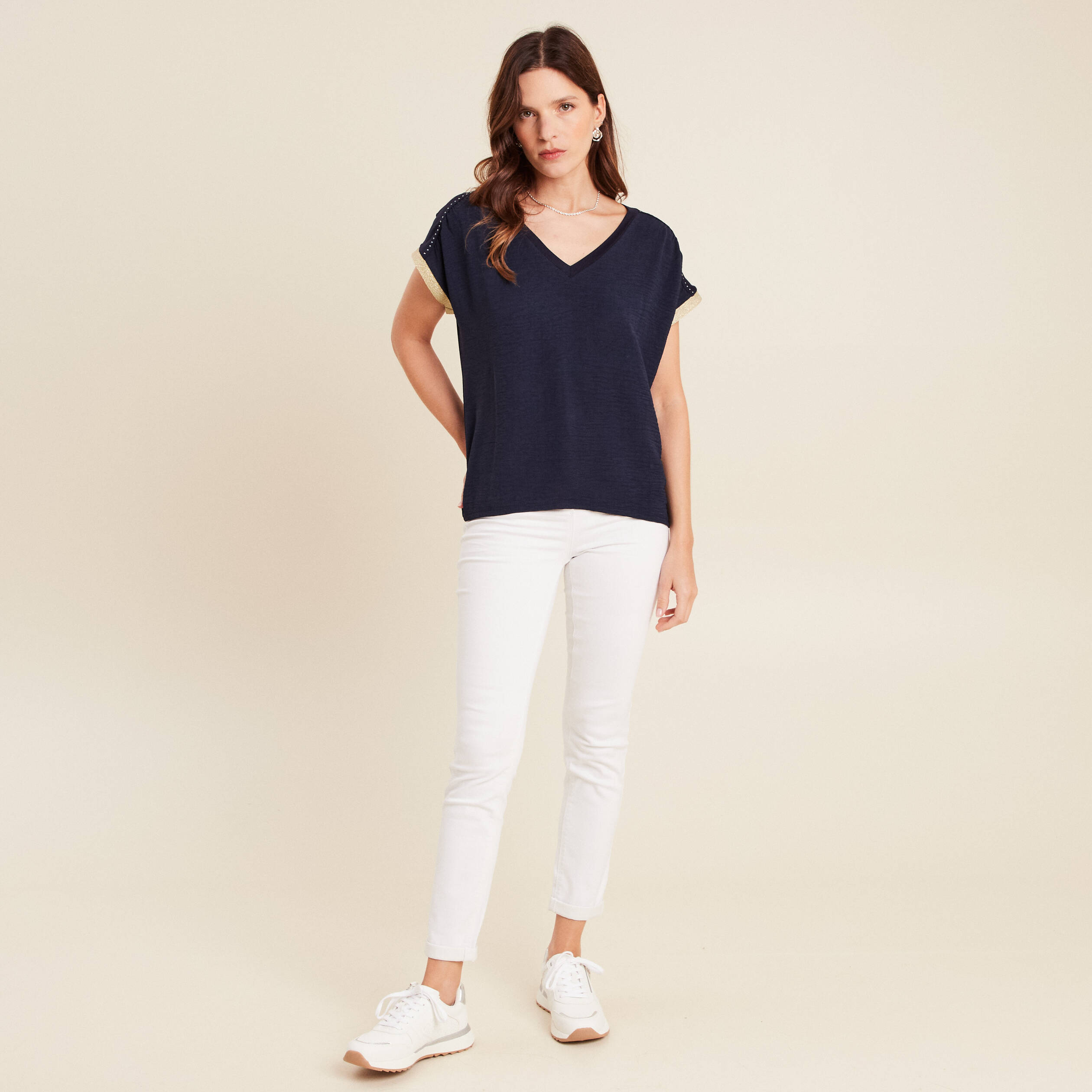 t shirt maille legere manches courtes noir femme T-shirt maille légère manches courtes noir femme