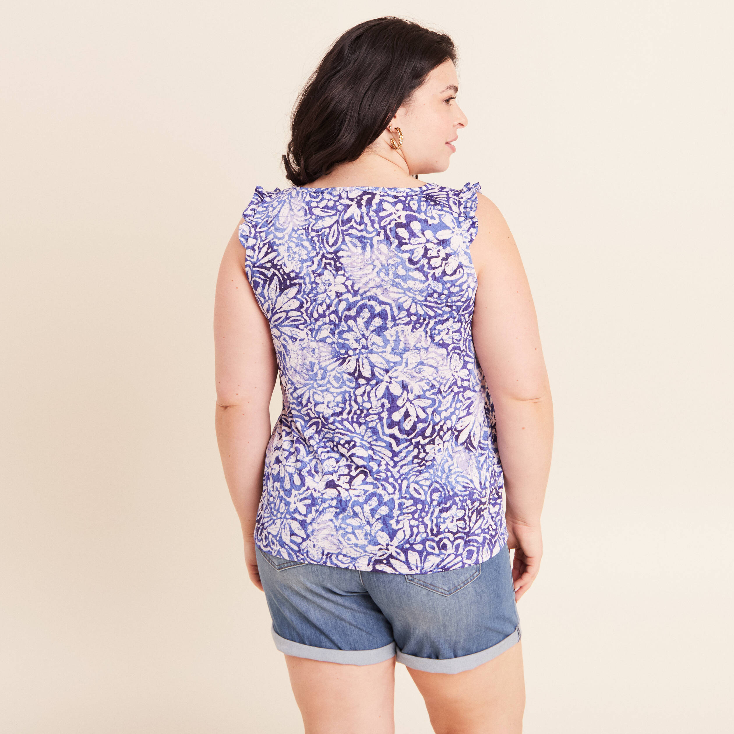 D&eacute;bardeur d&eacute;tails de volants bleu femme