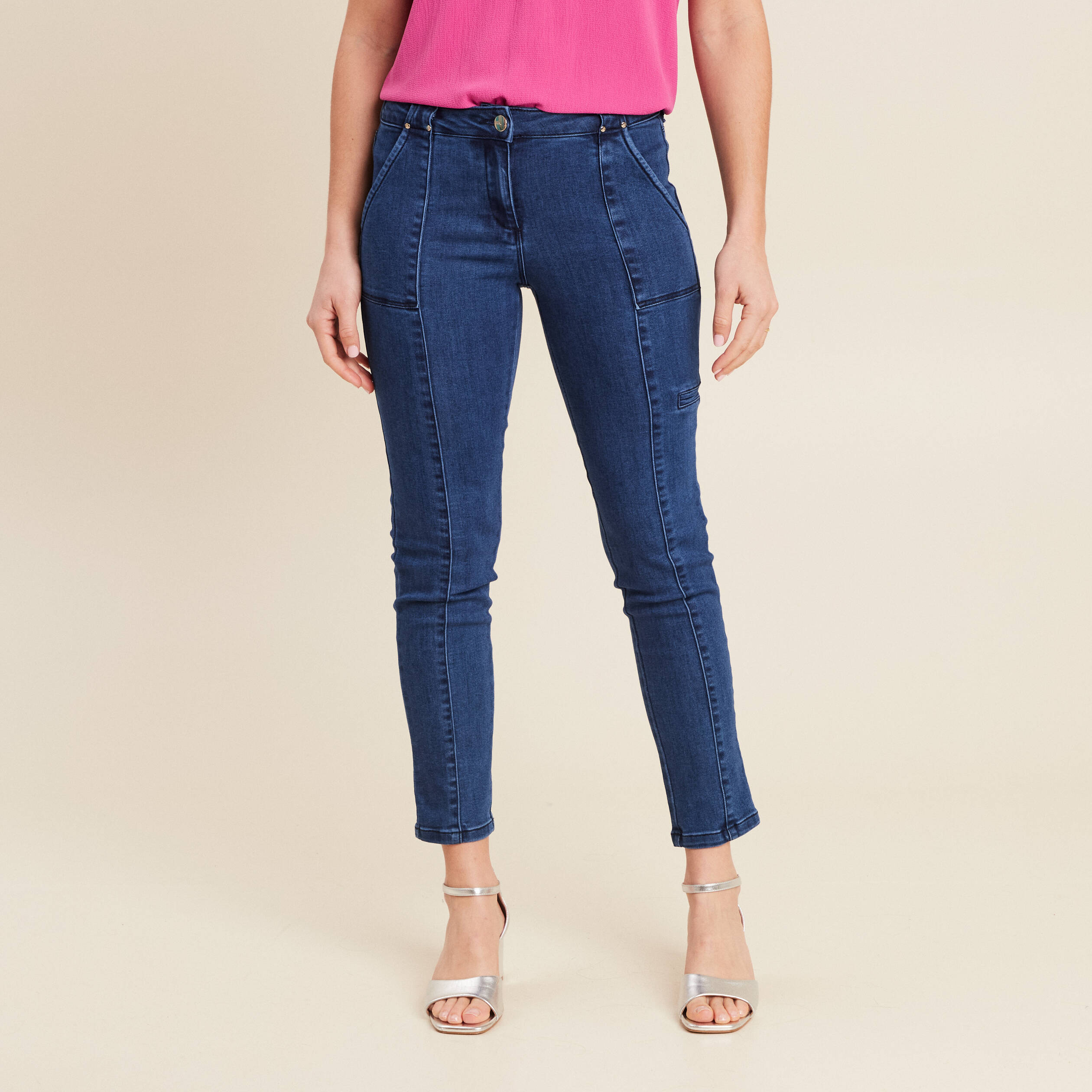 jean ajuste cargo denim stone femme Jean ajusté cargo denim stone femme