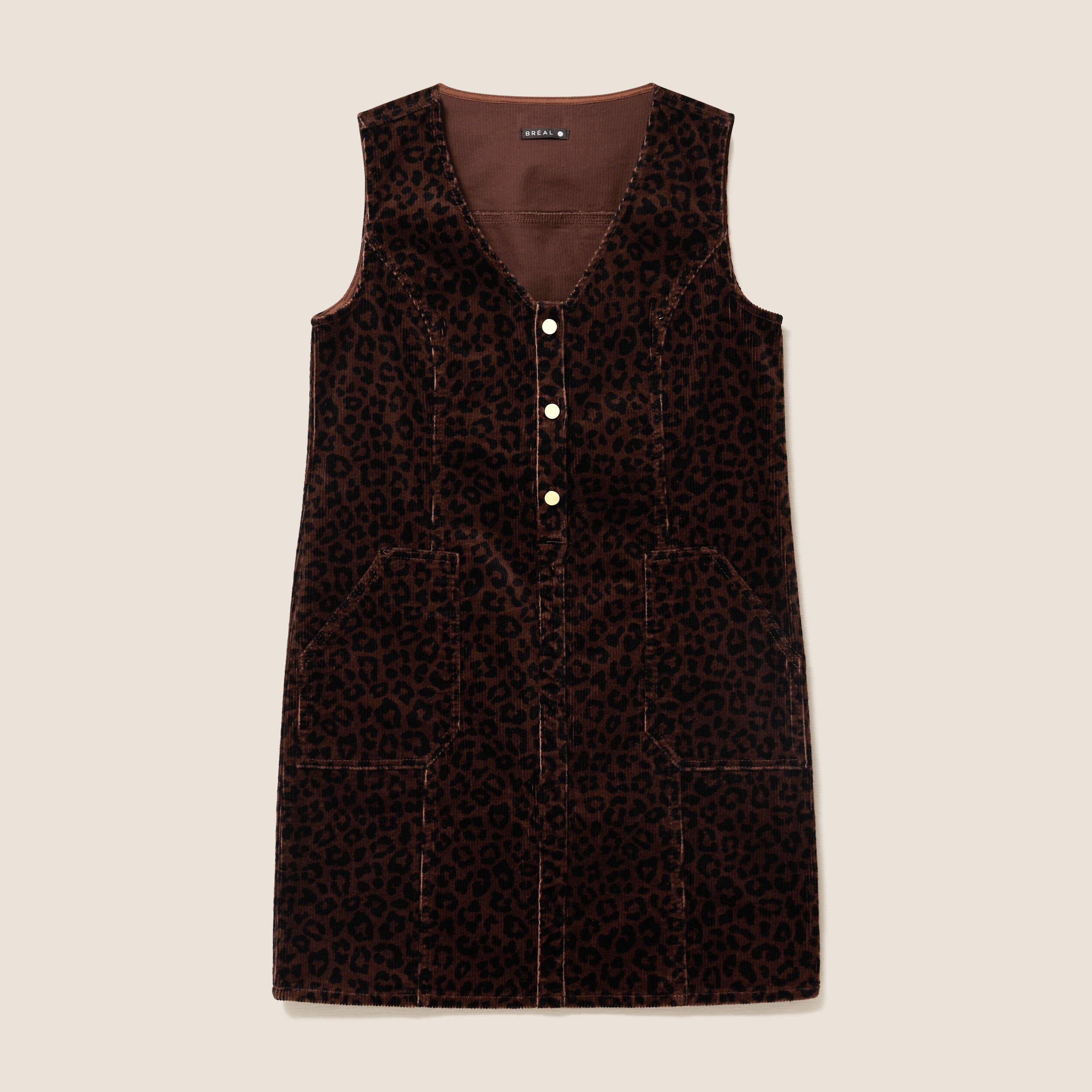 Robe droite courte sans manches velours marron cognac femme