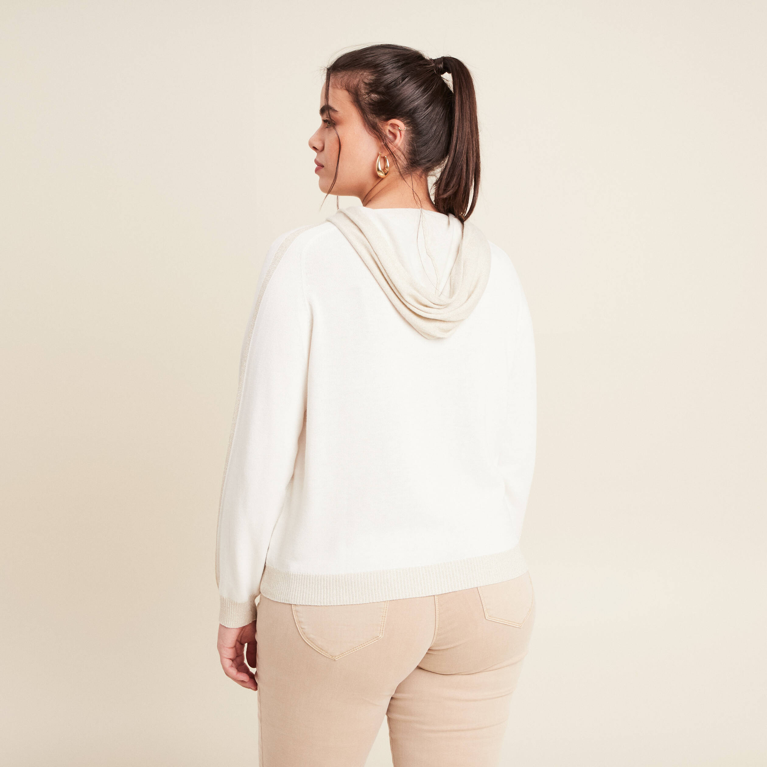 Gilet à capuche zippé ecru femme