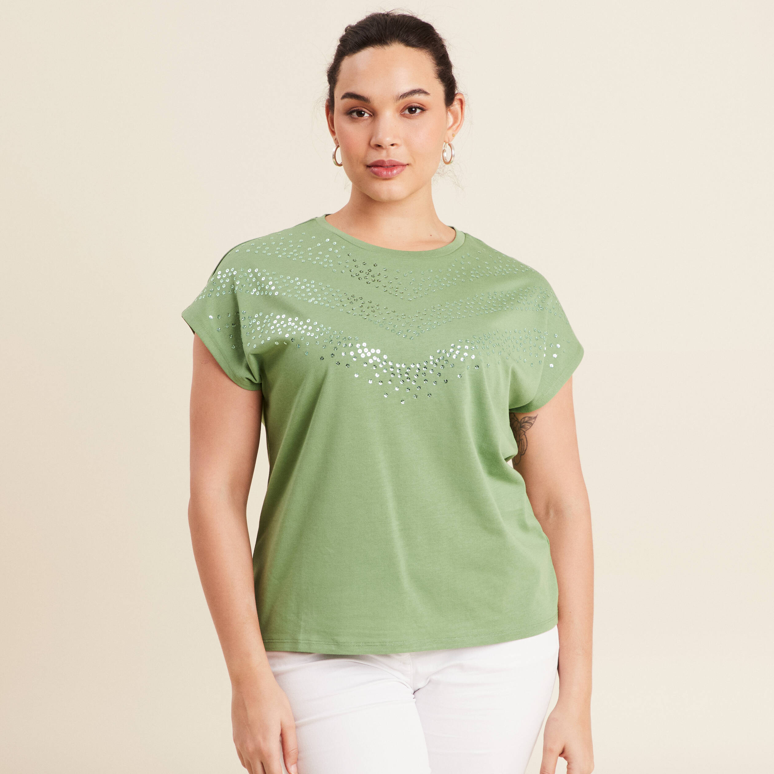 T-shirt manches courtes vert femme