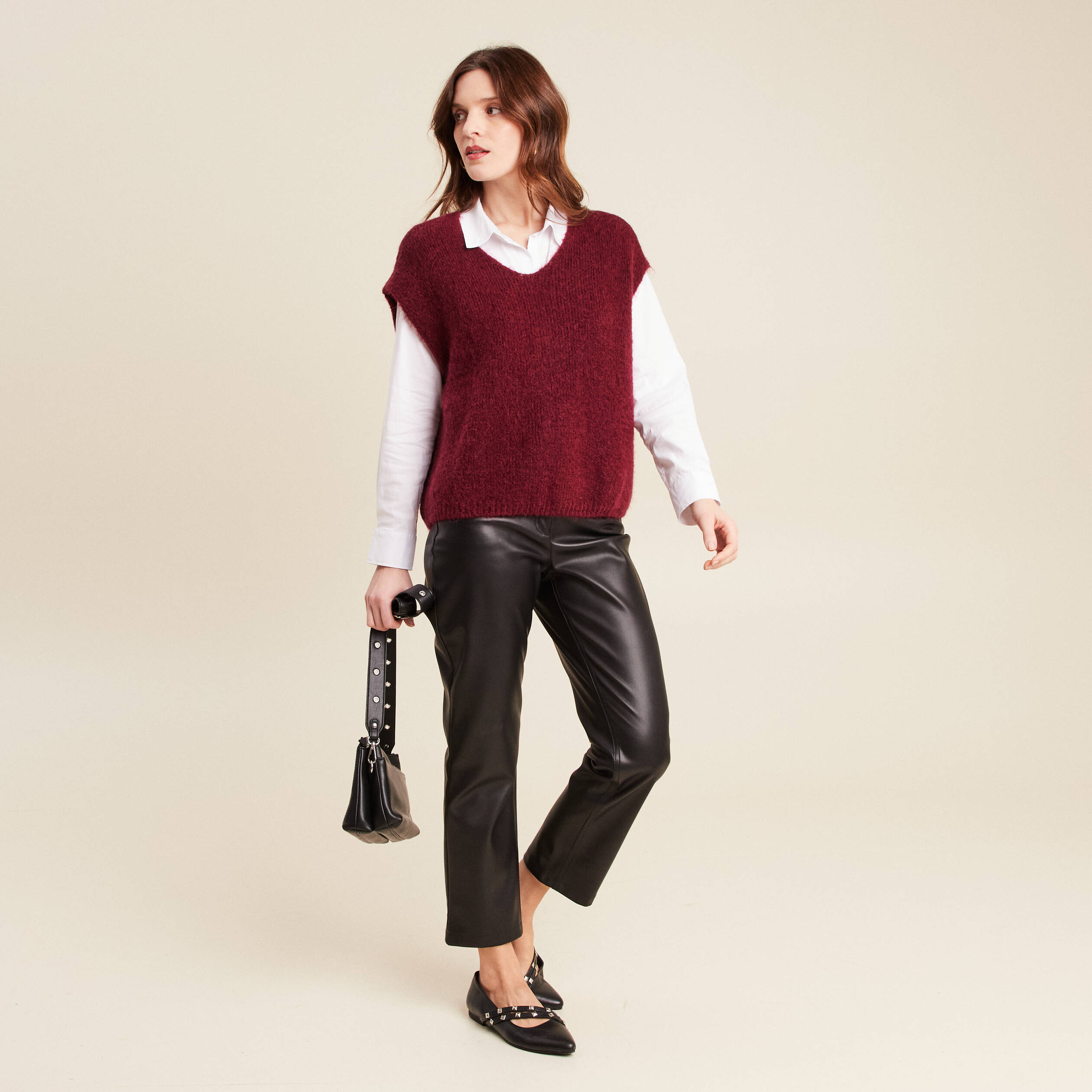 pull sans manches bordeaux femme Pull sans manches bordeaux femme