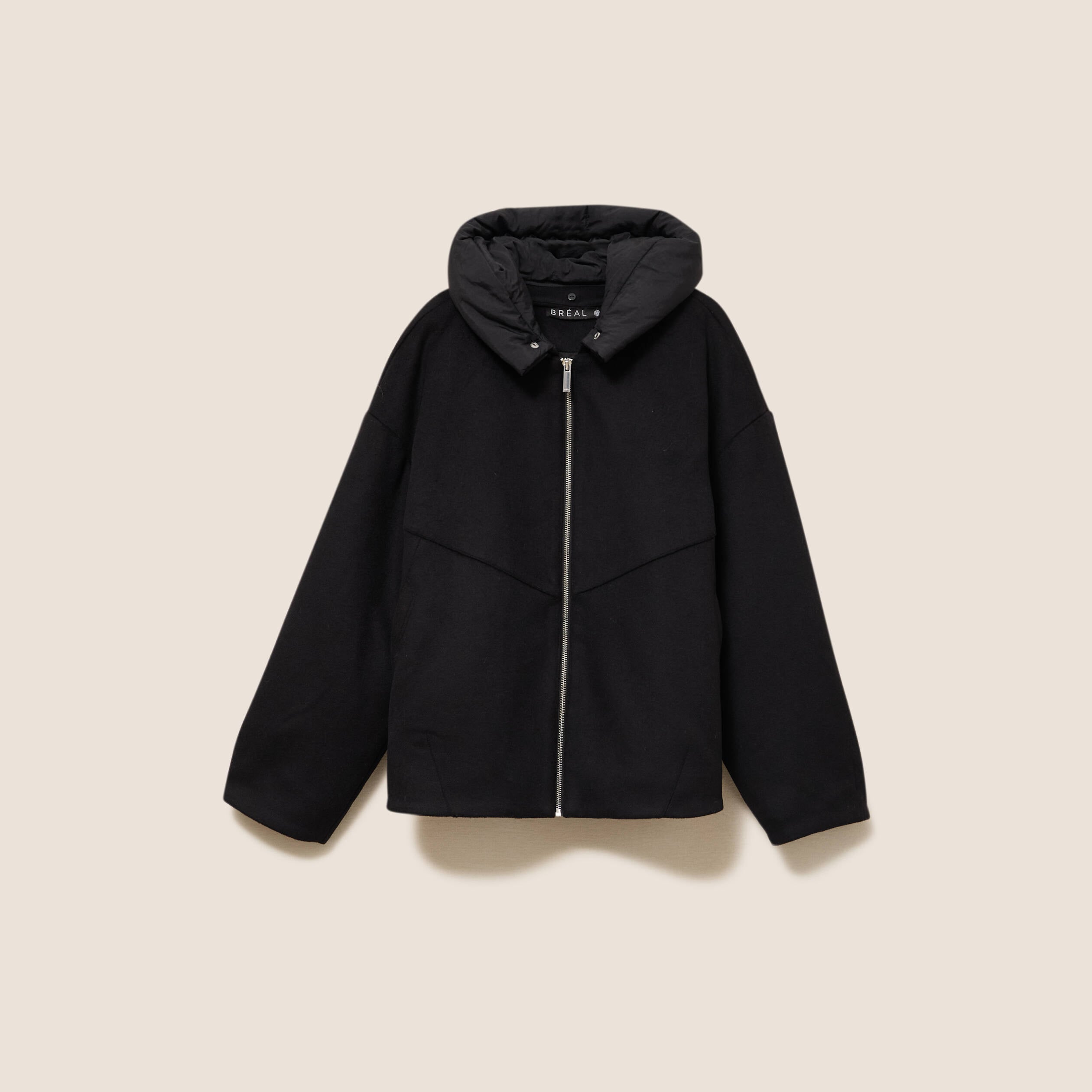 Manteau ample court &agrave; capuche noir femme