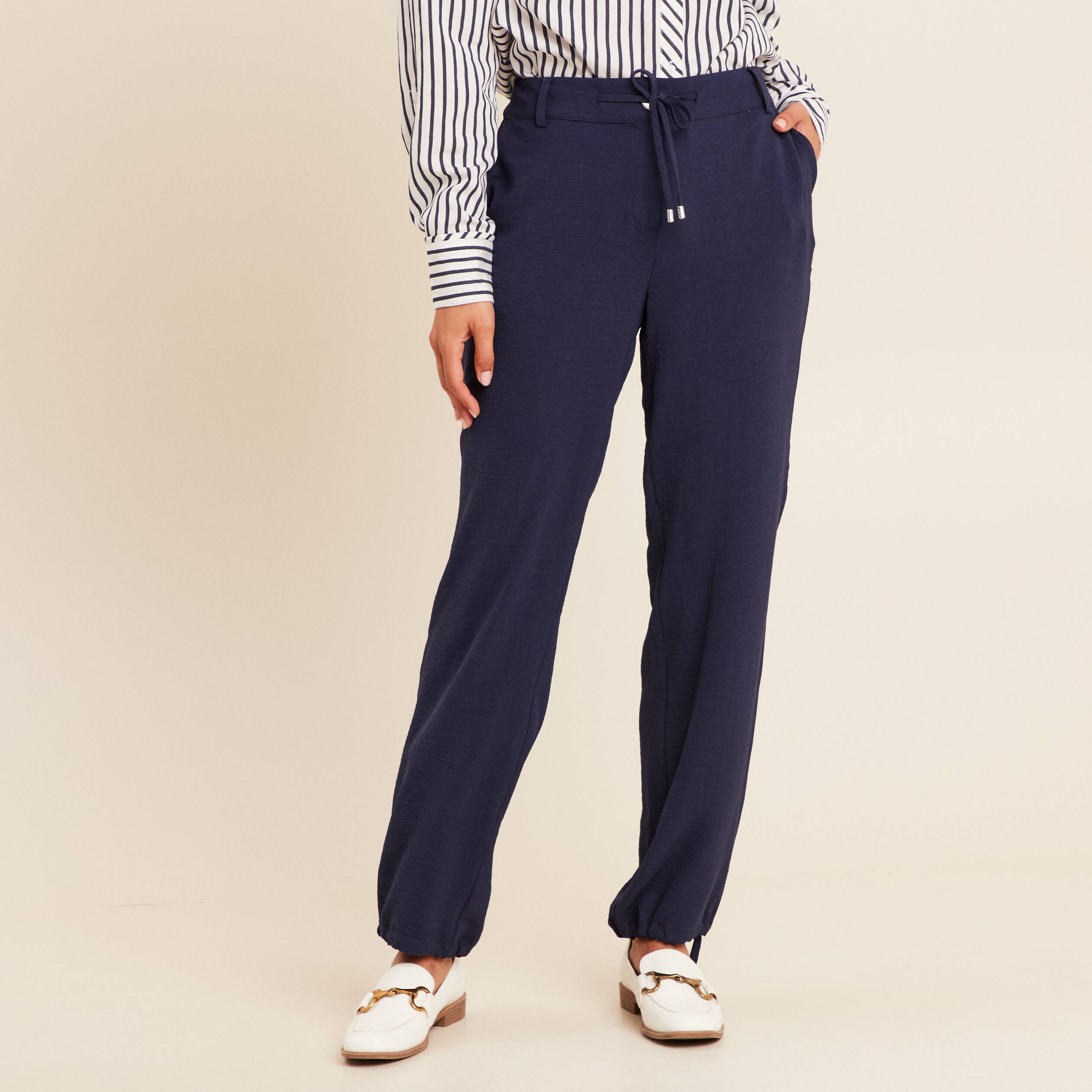 Pantalon large taille standard bleu foncé femme