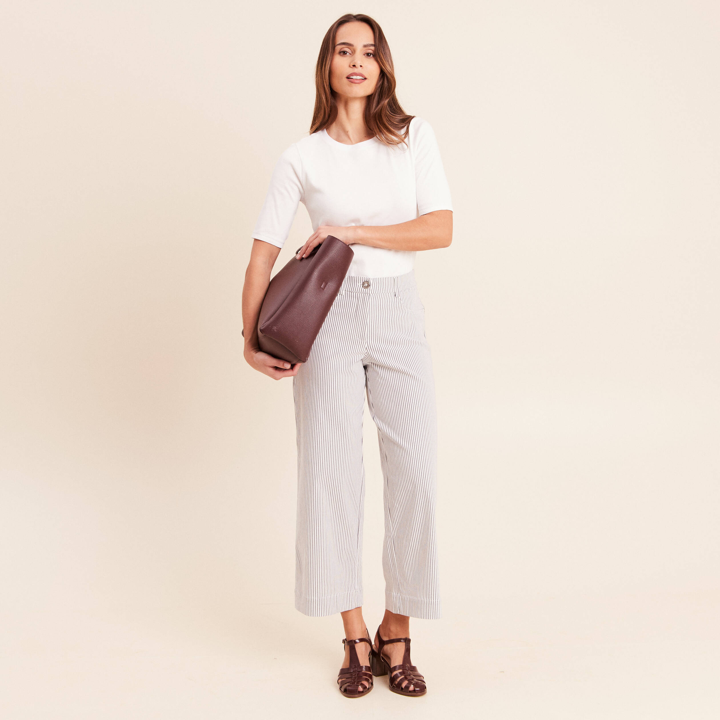 Pantalon large taille haute bleu femme