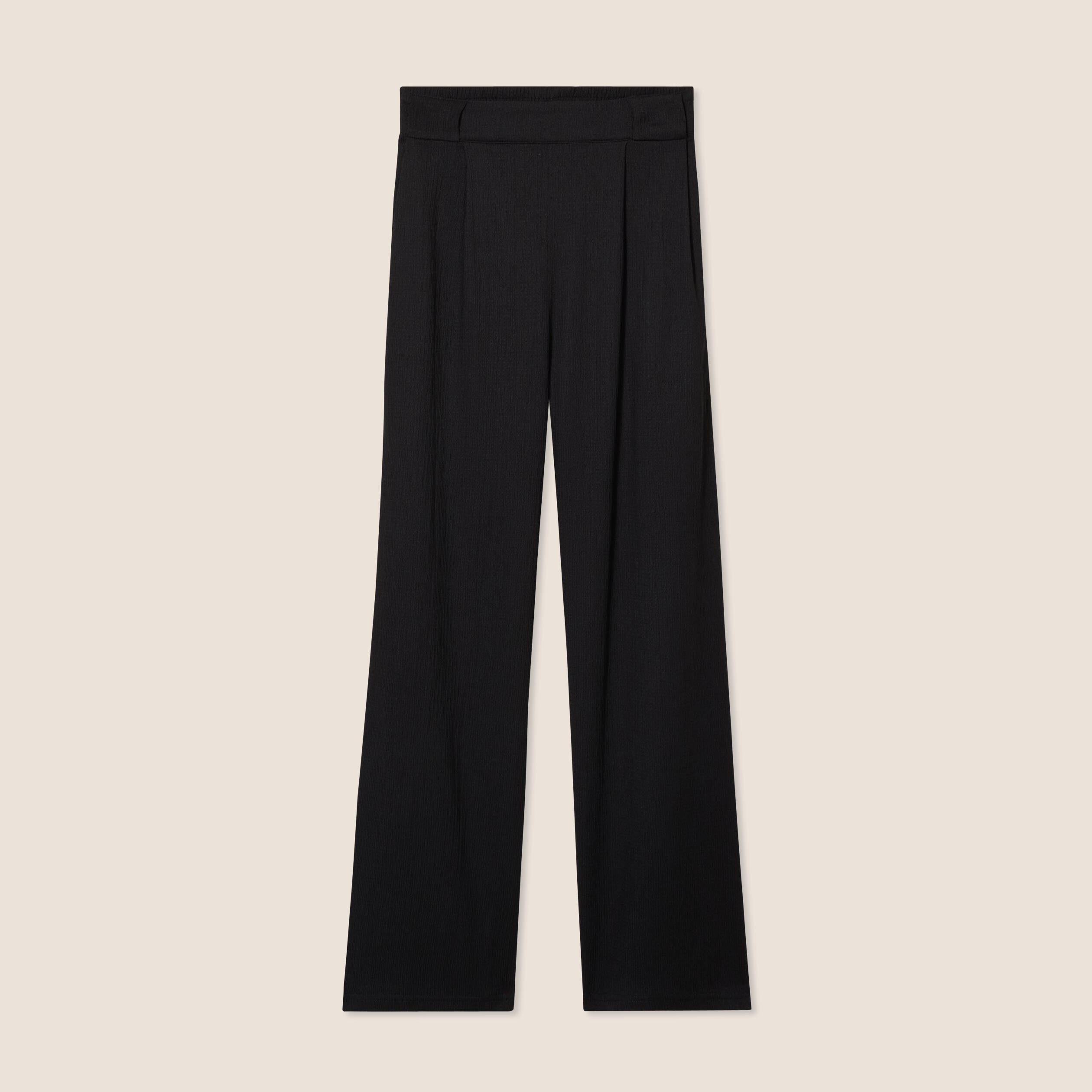 Pantalon large taille haute noir femme