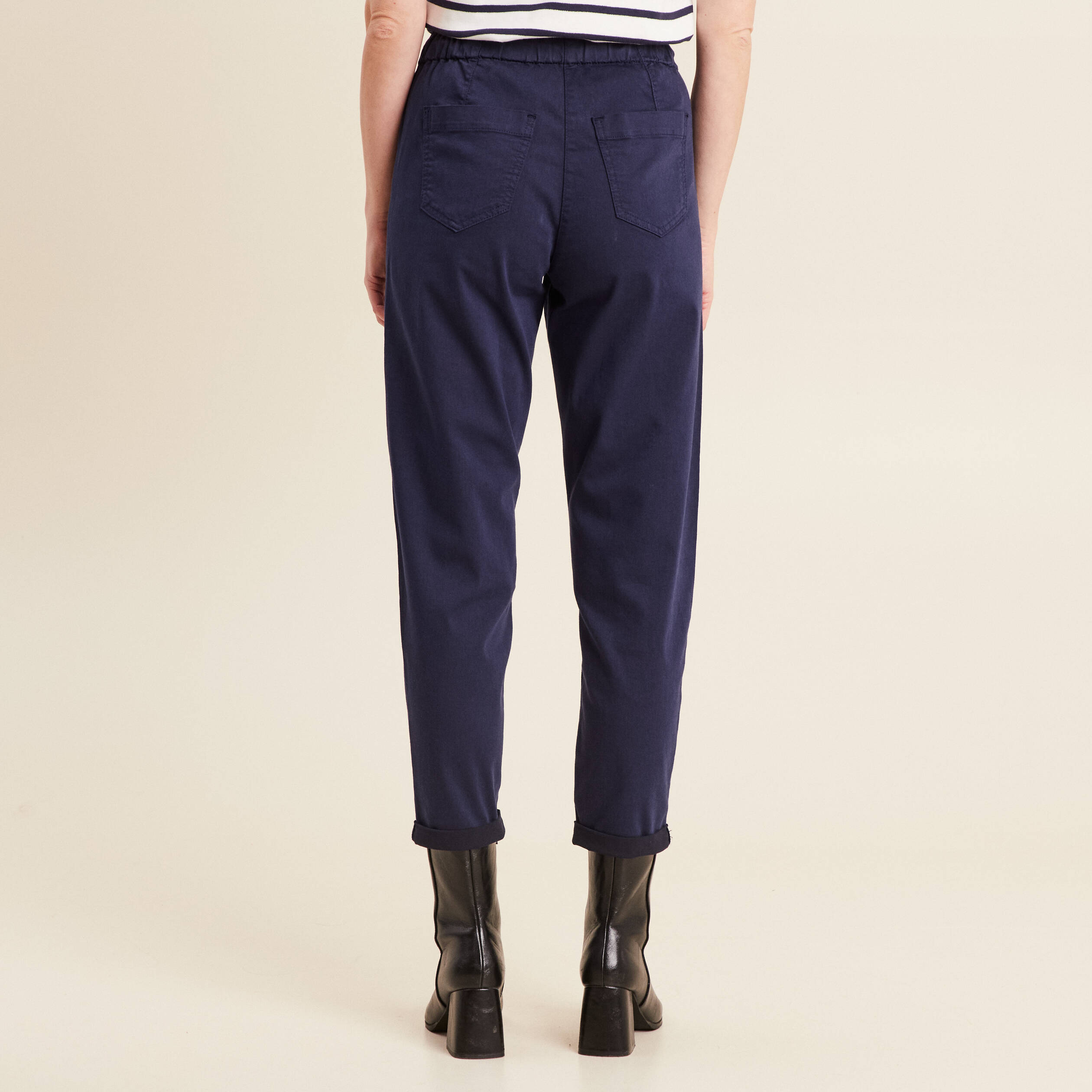 Pantalon coupe droite à coulisse bleu marine femme