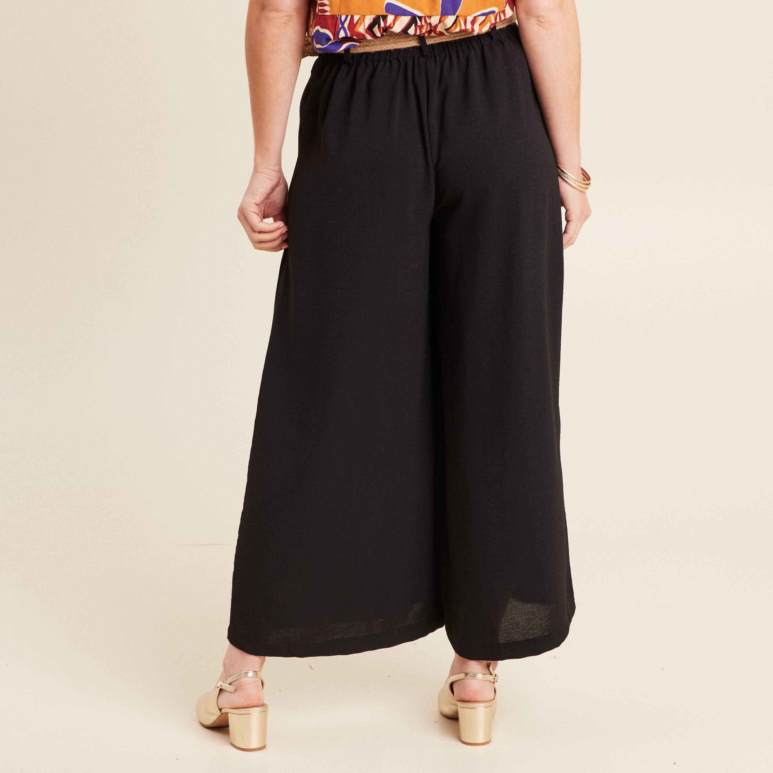 Pantalon jupe-culotte large noir femme