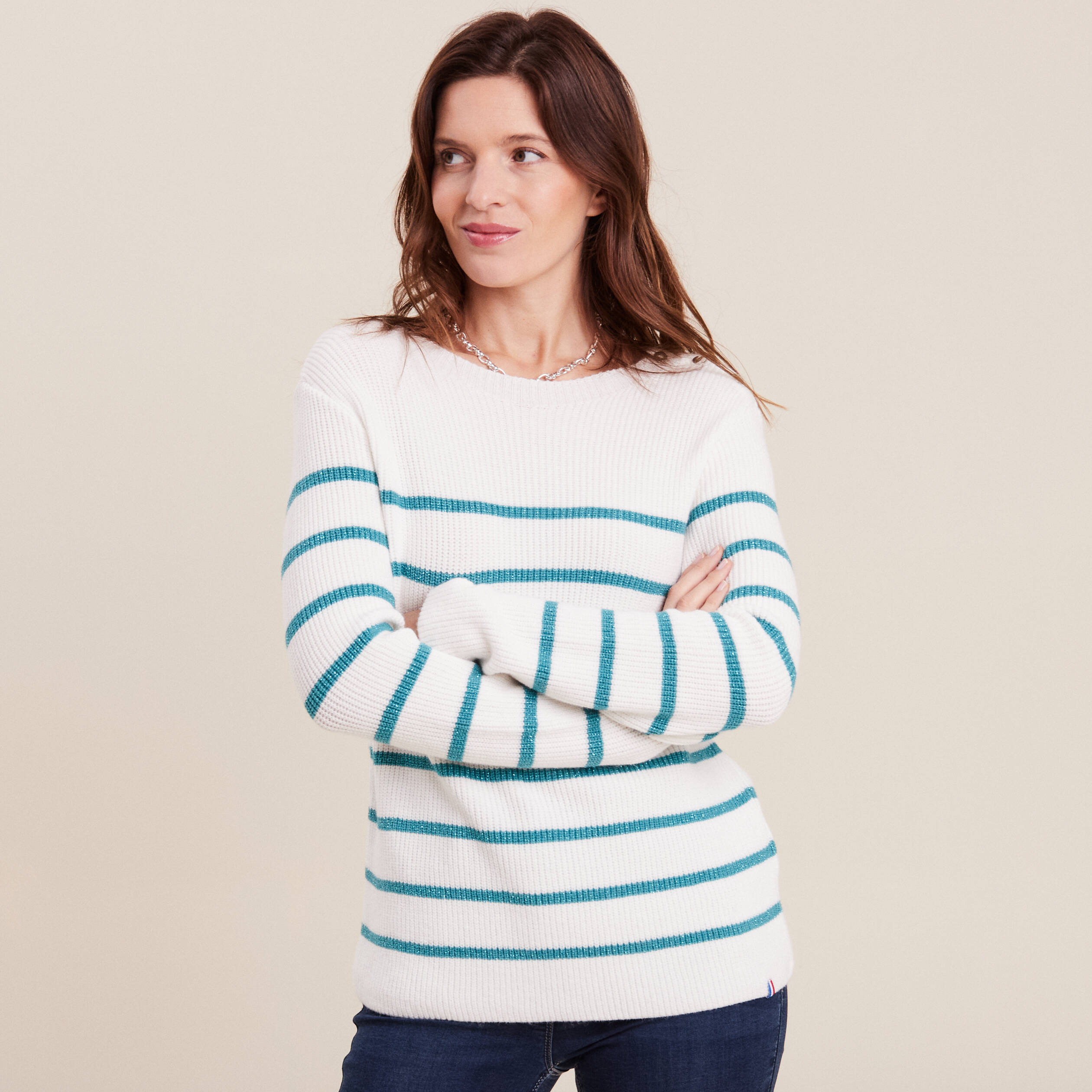Pull confectionné en France bleu canard femme
