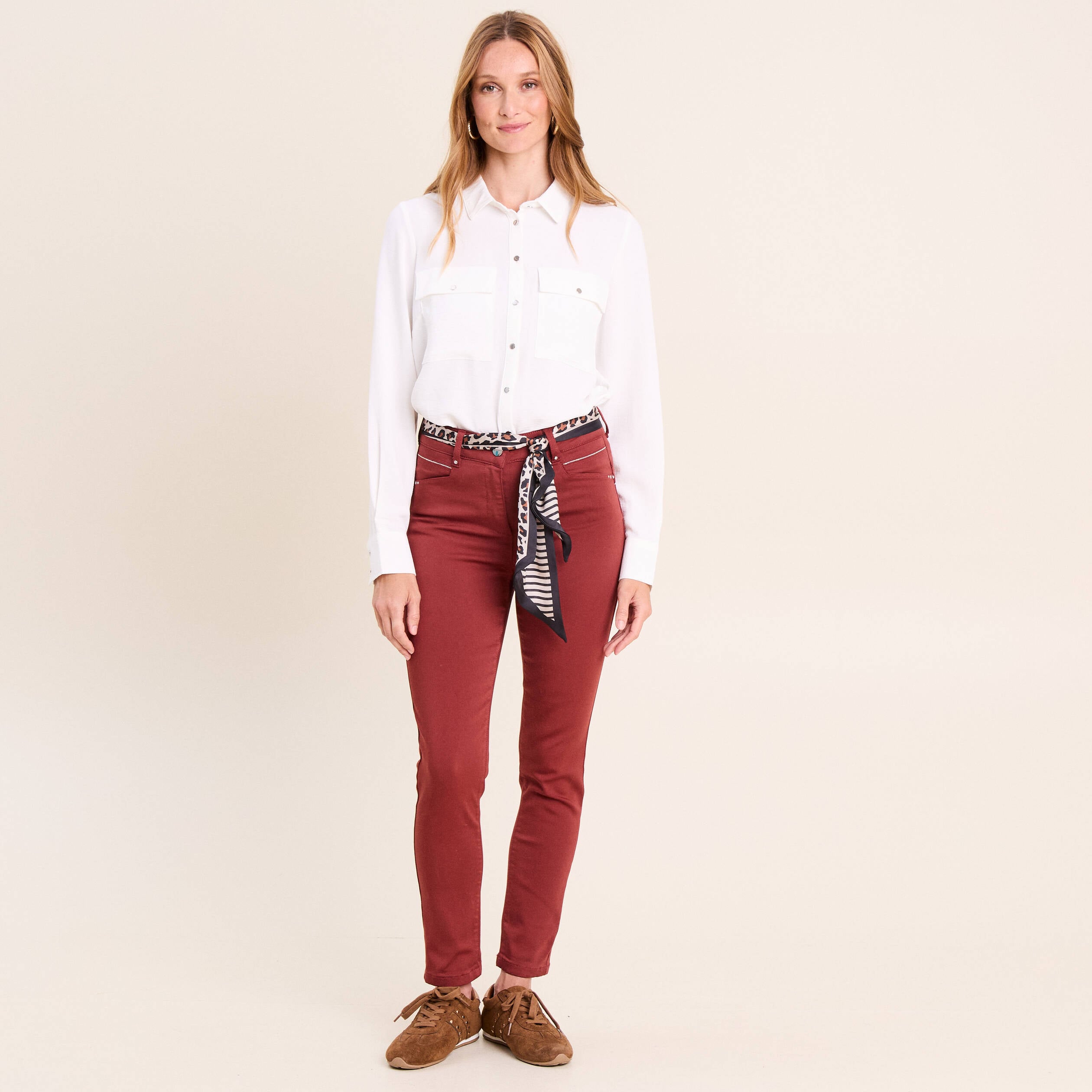Pantalon coupe ajust&eacute;e taille haute orange fonc&eacute; femme