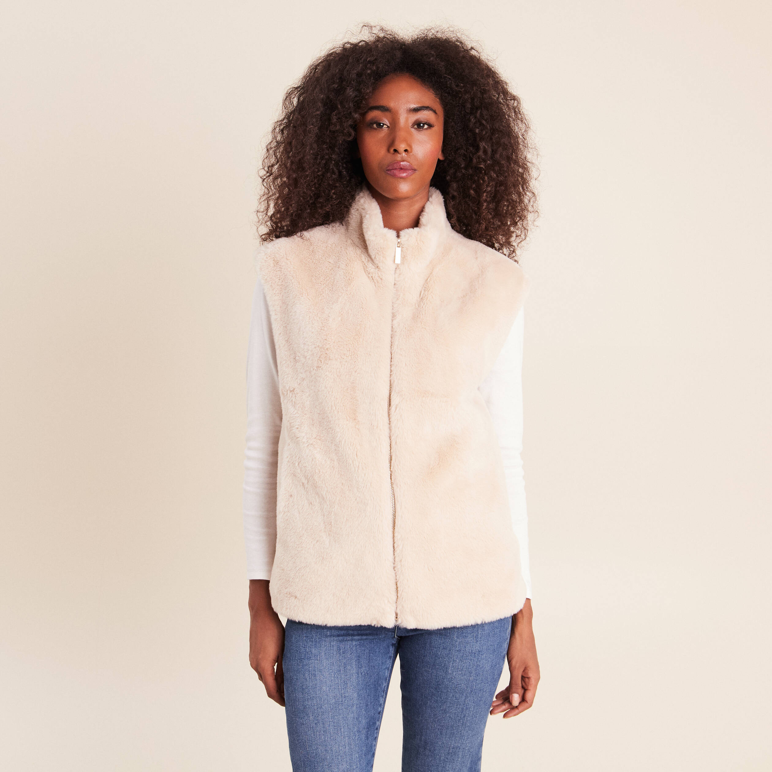 Veste col montant doubl&eacute;e ecru femme