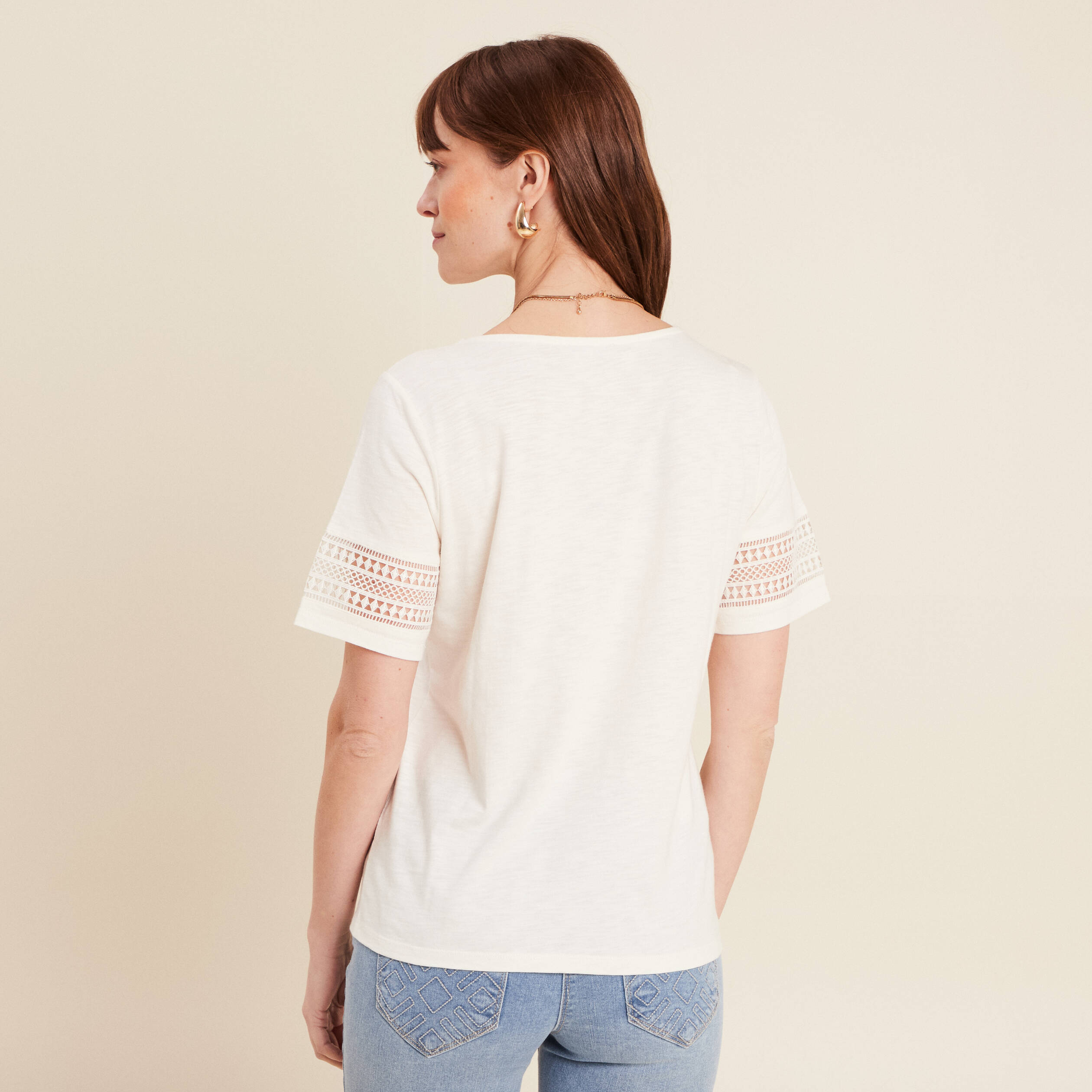 T-shirt manches courtes ecru femme