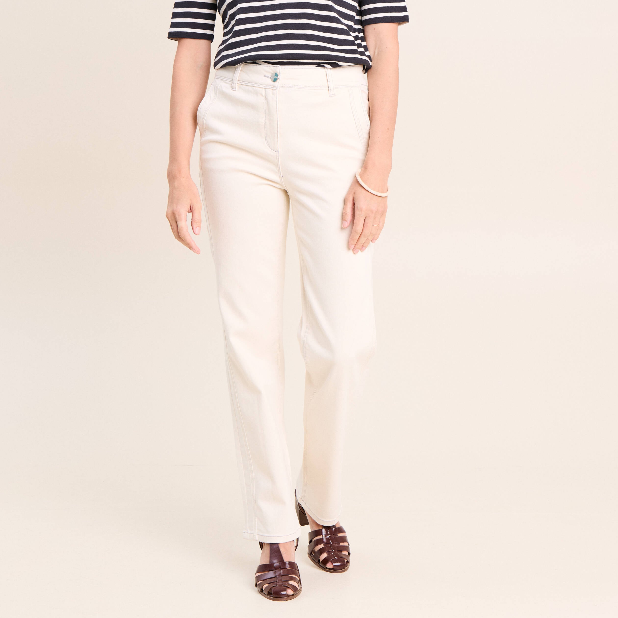 Jean taille haute sable femme