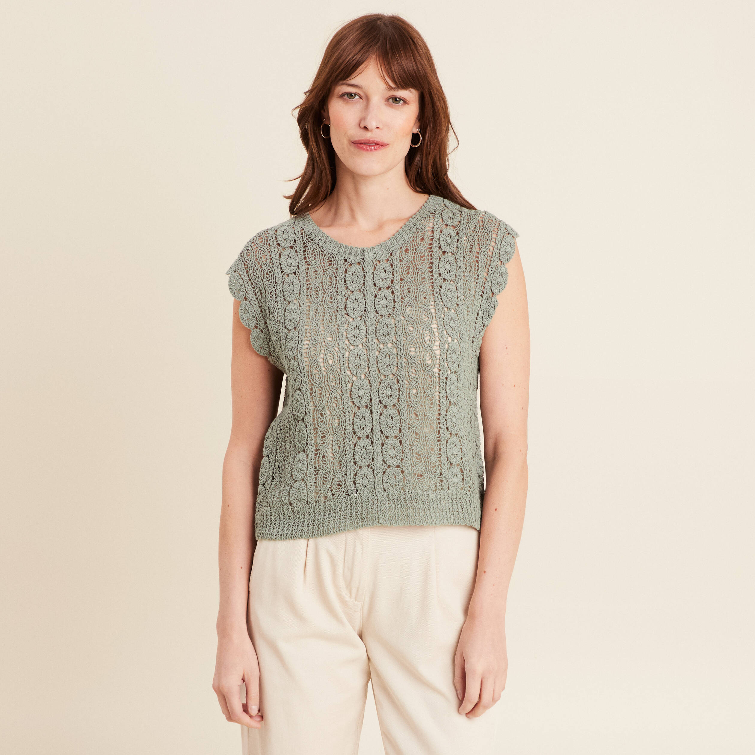Débardeur macramé vert clair femme
