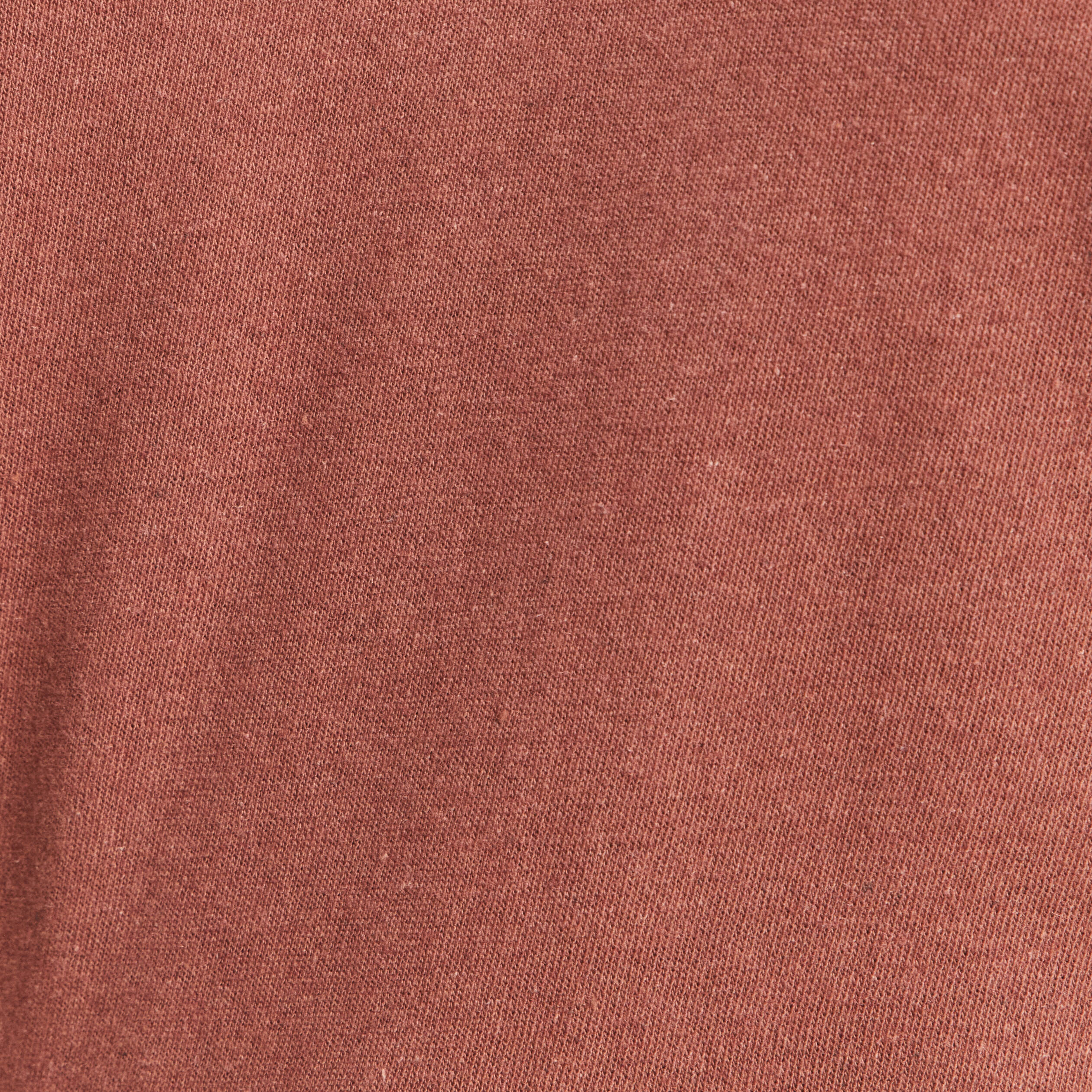 T-shirt col v manches courtes aspect lin marron fonc&eacute; femme