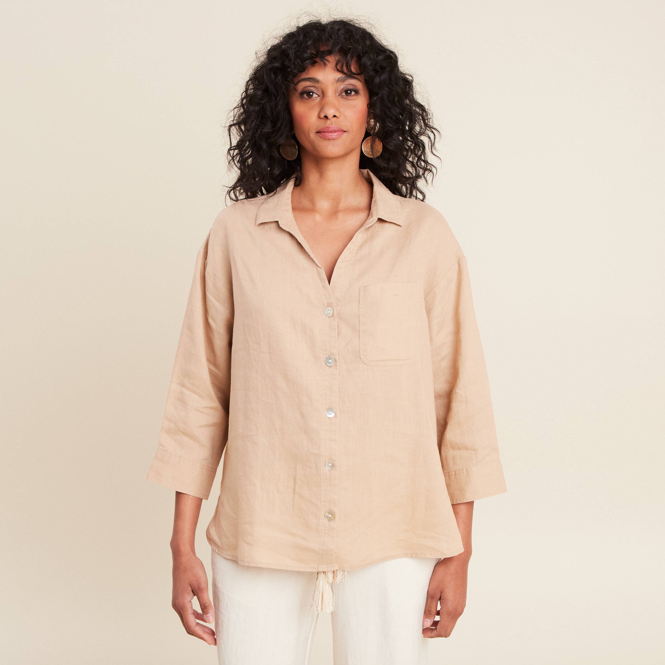 Chemise manches 3/4 sable femme