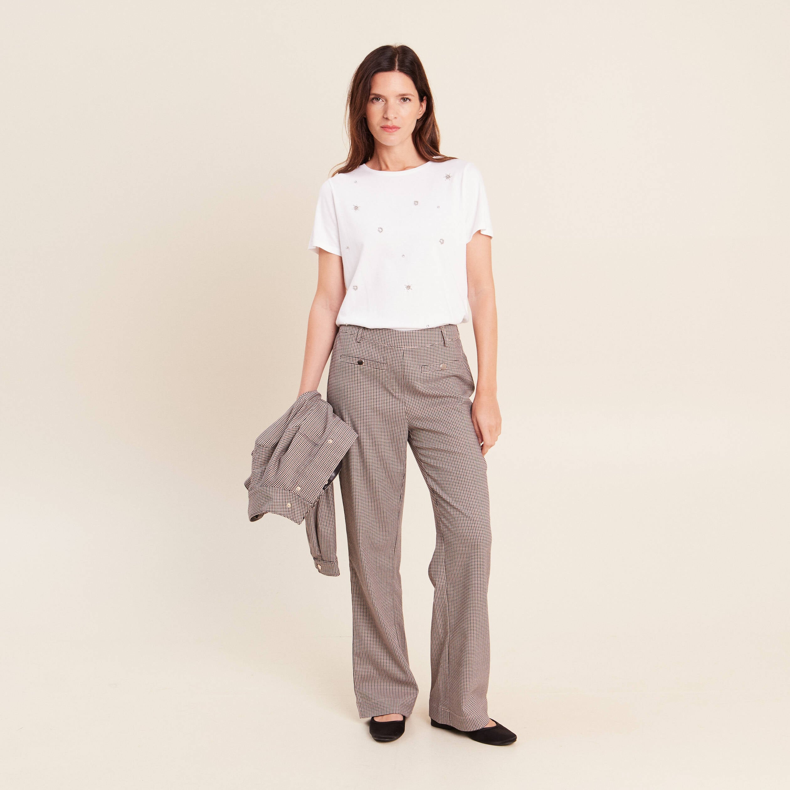 Pantalon 7/8e taille standard marron femme