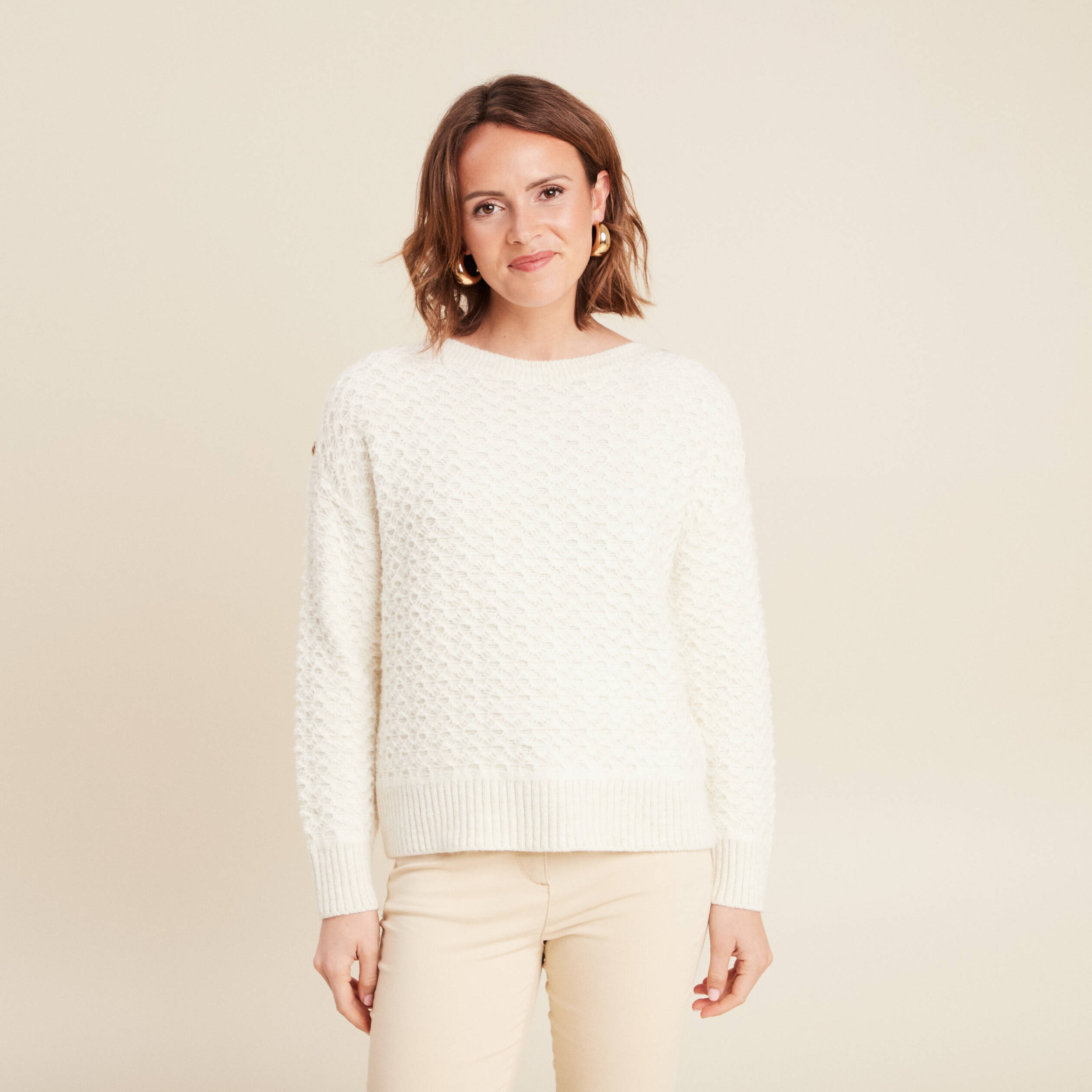 Pull manches longues ecru femme