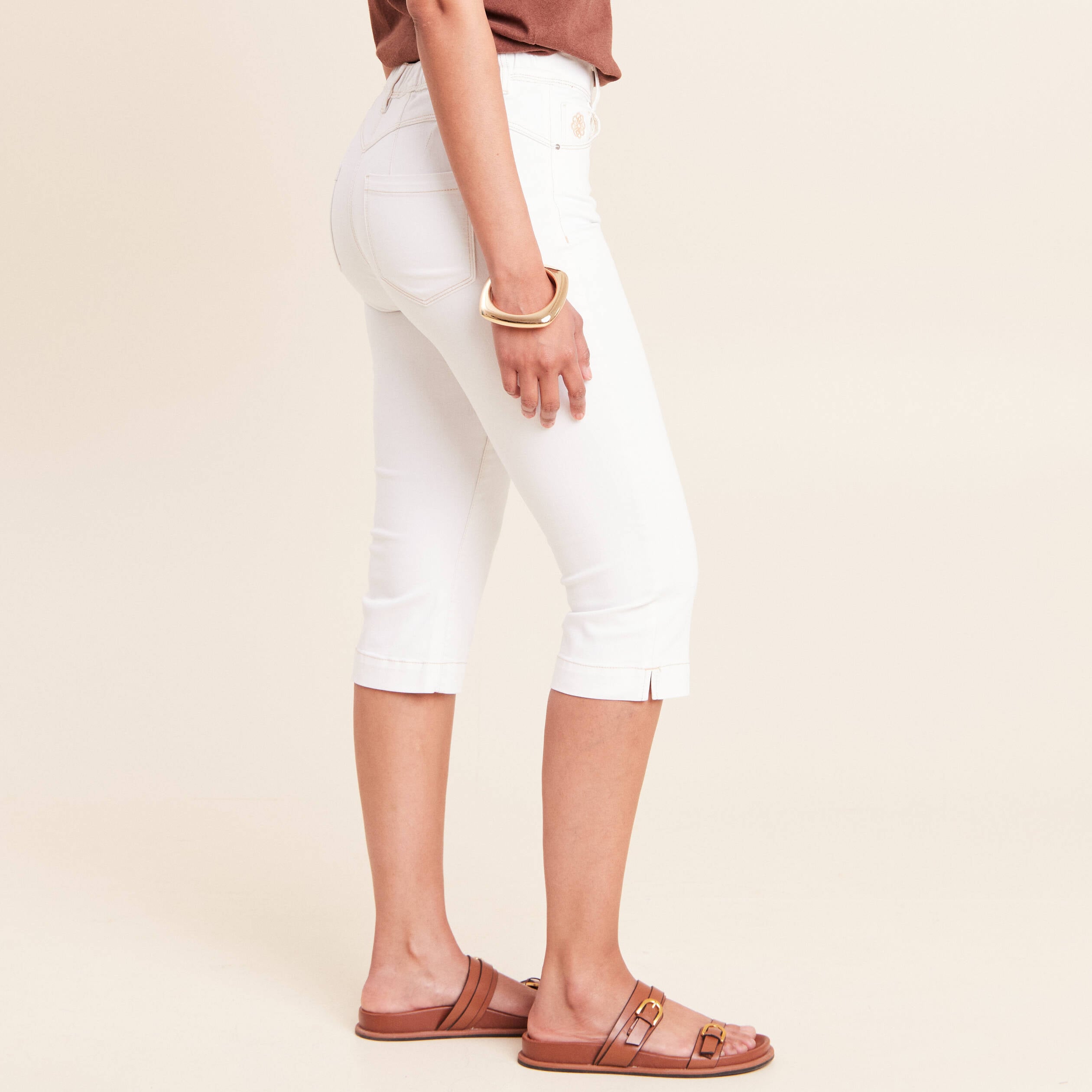 Pantacourt en denim blanc femme