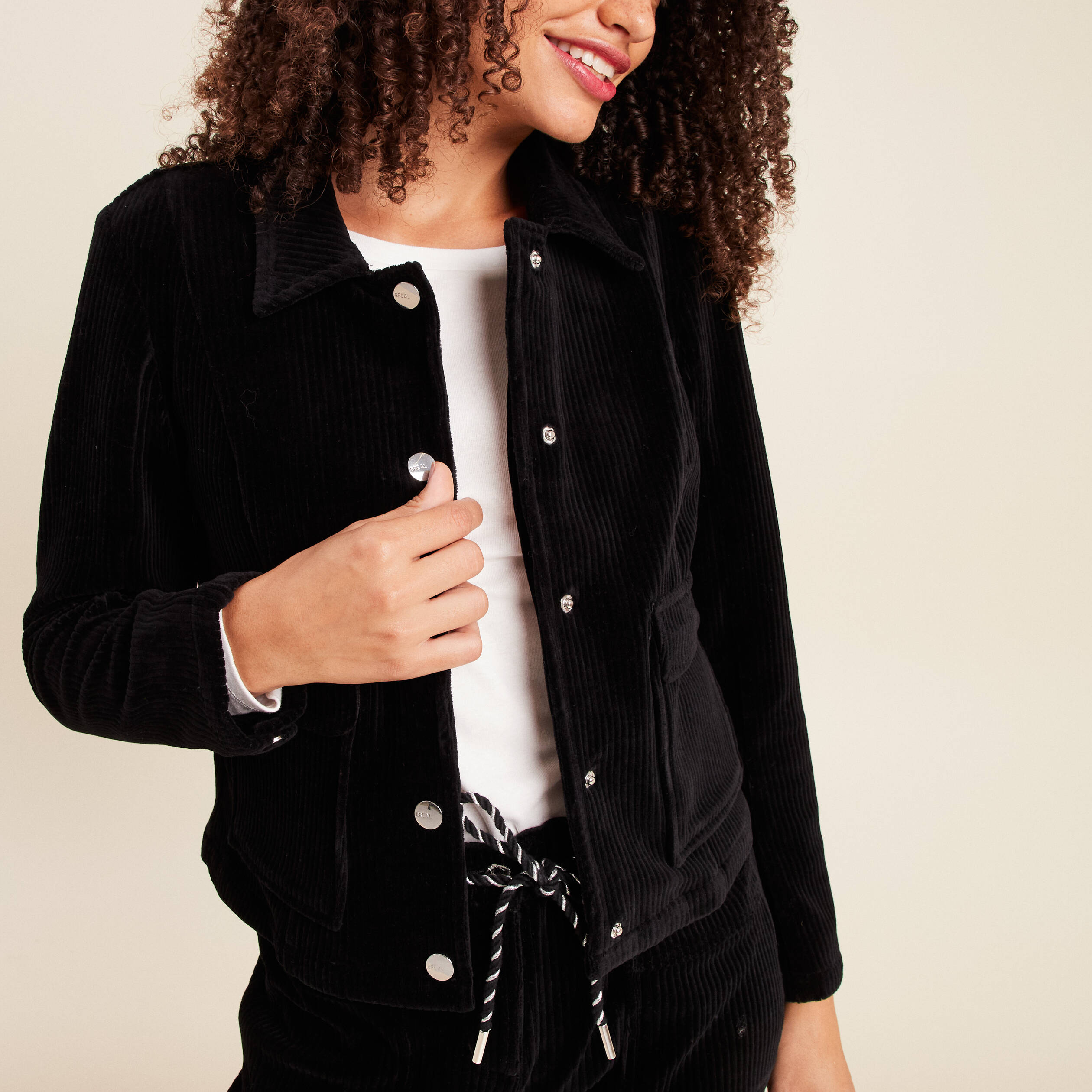 Veste col chemise noir femme Bréal