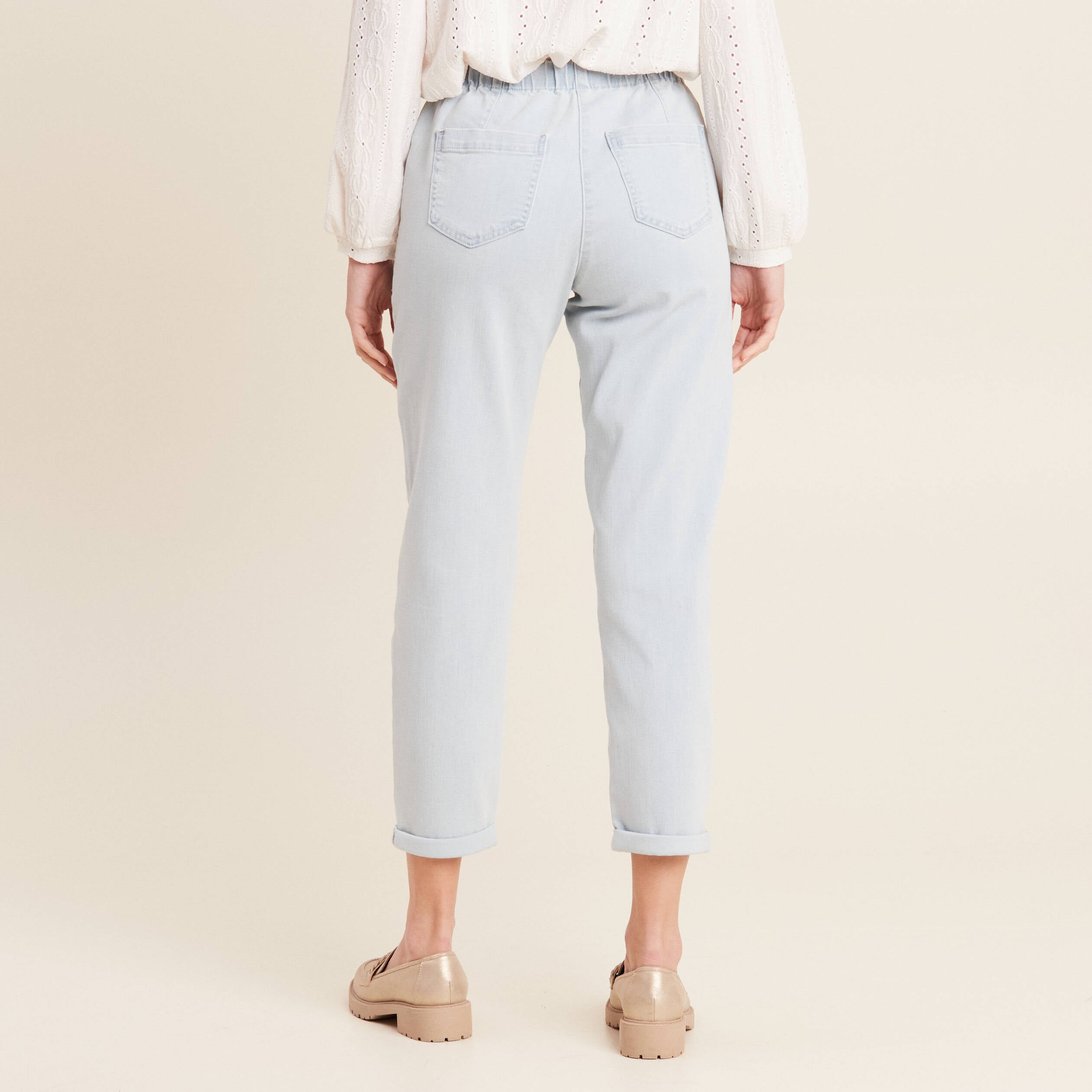 Jean coupe mom 7/8&egrave;me denim bleach femme