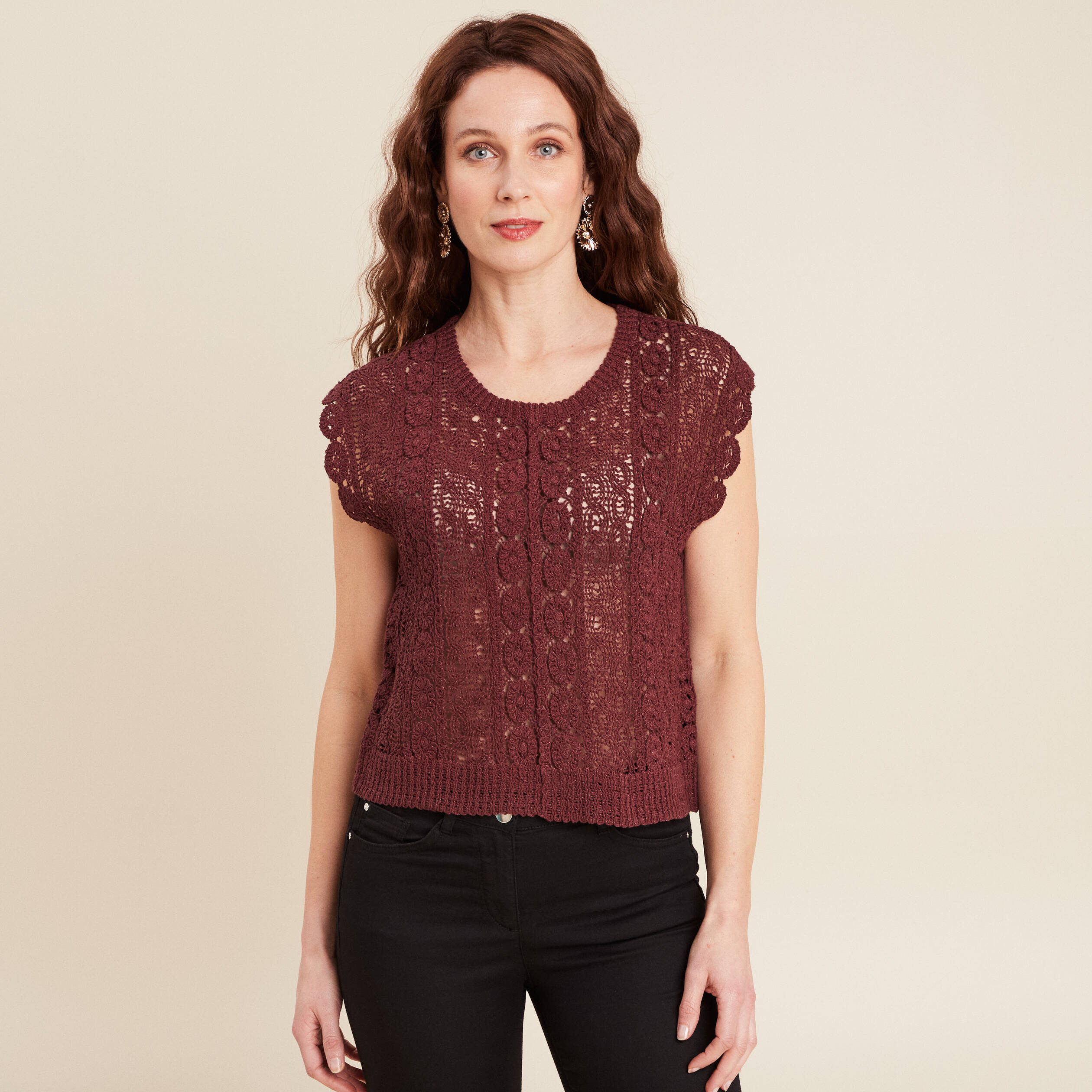 Débardeur macramé bordeaux femme