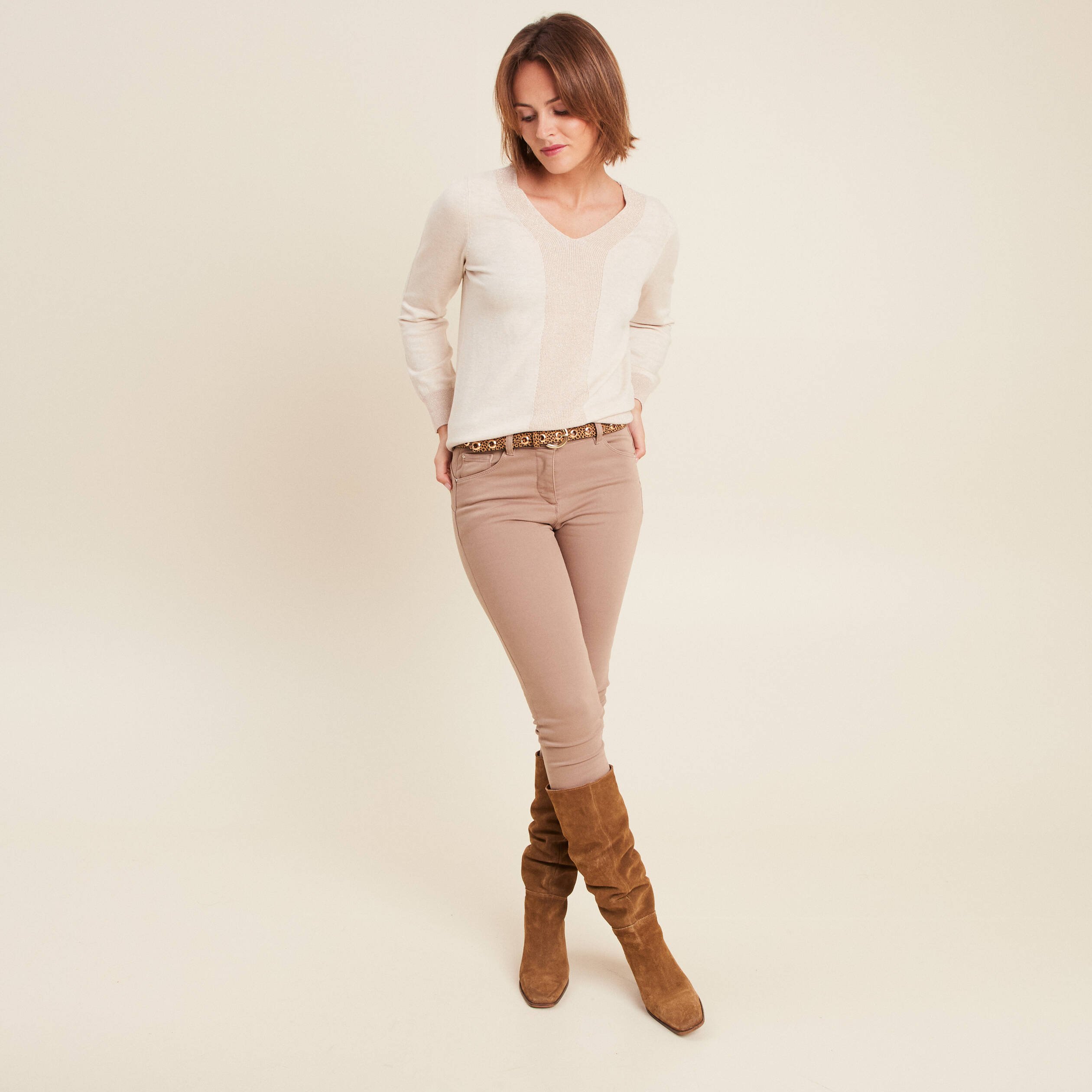 Pull manches longues creme femme