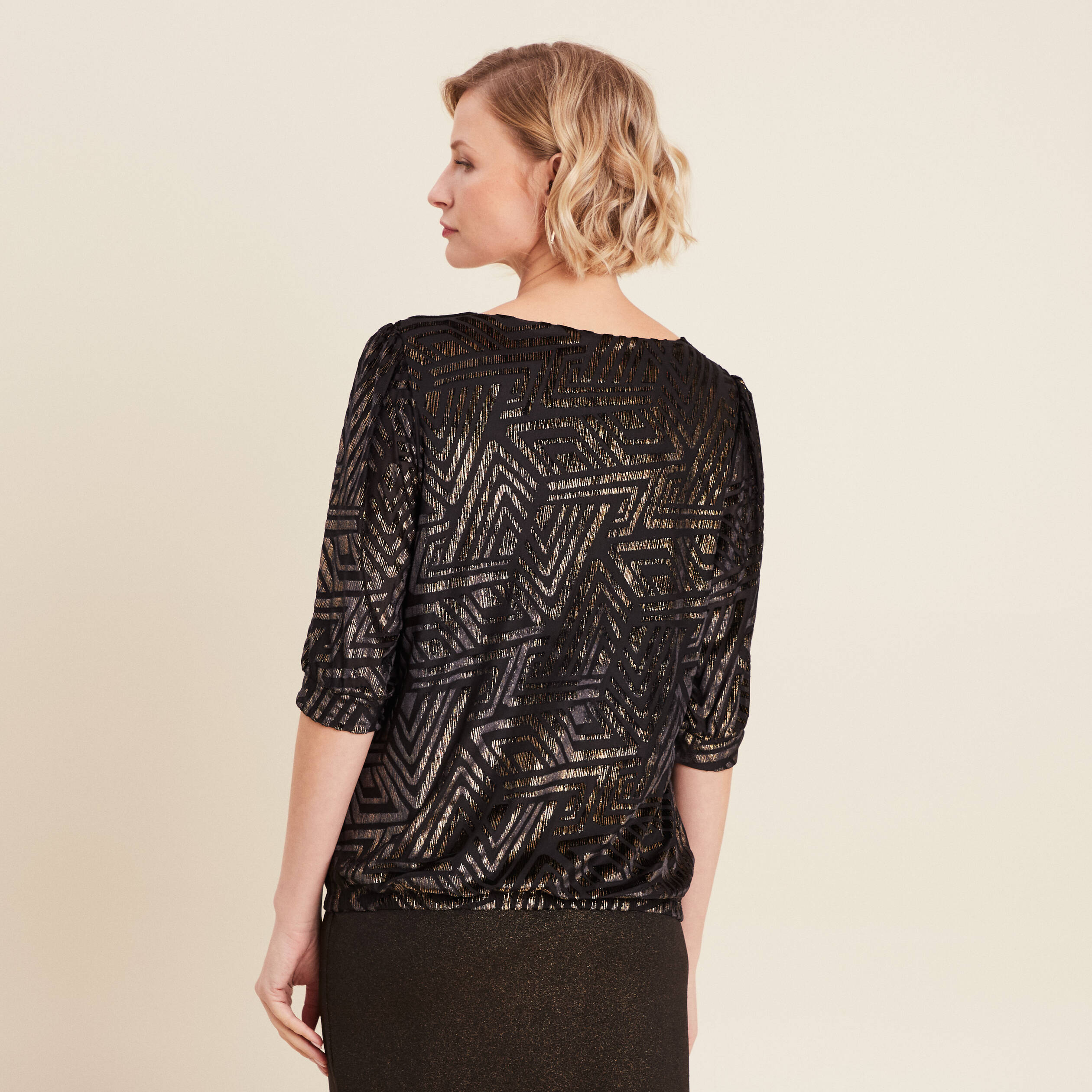 T-shirt manches 3/4 noir femme