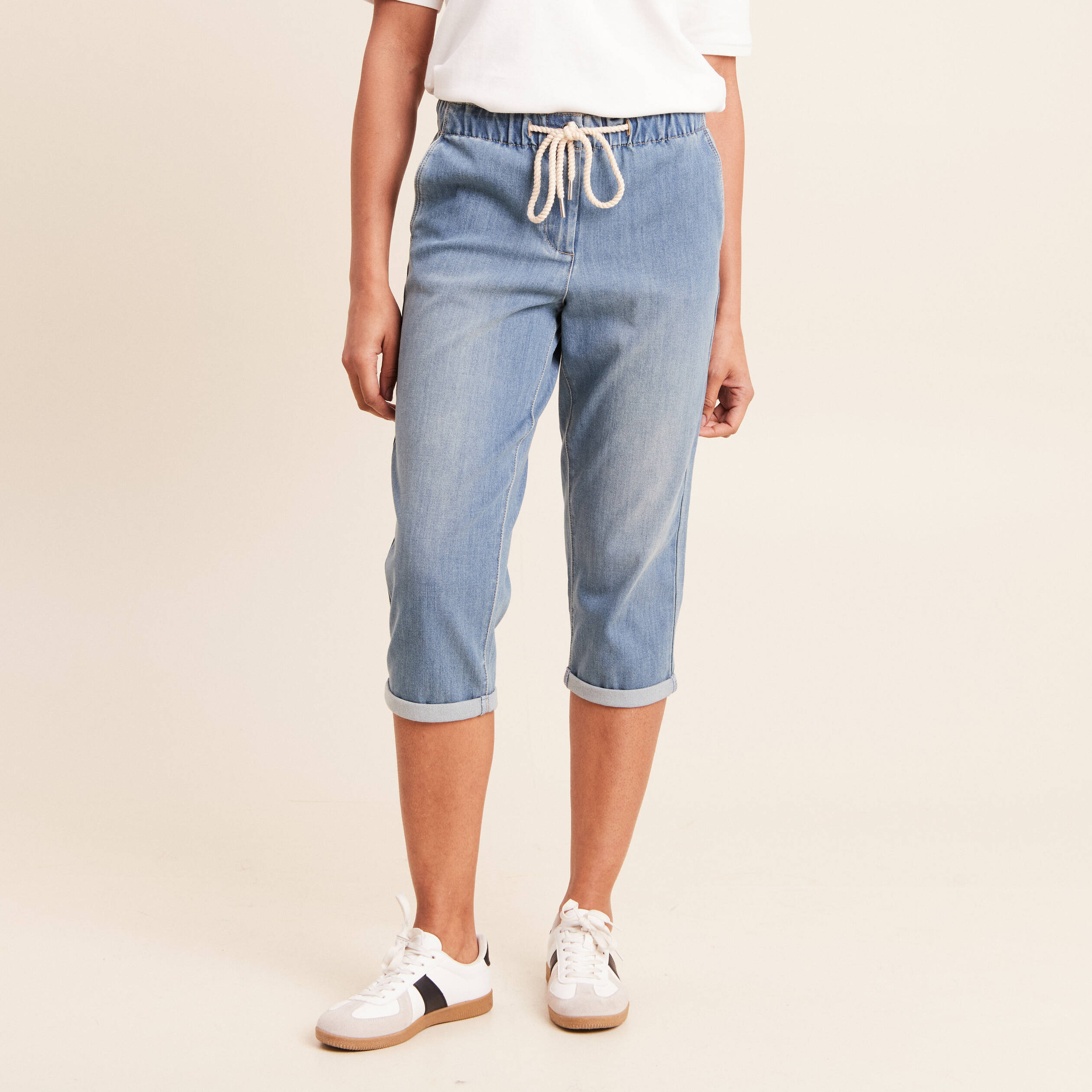 Pantacourt coupe mom denim double stone femme