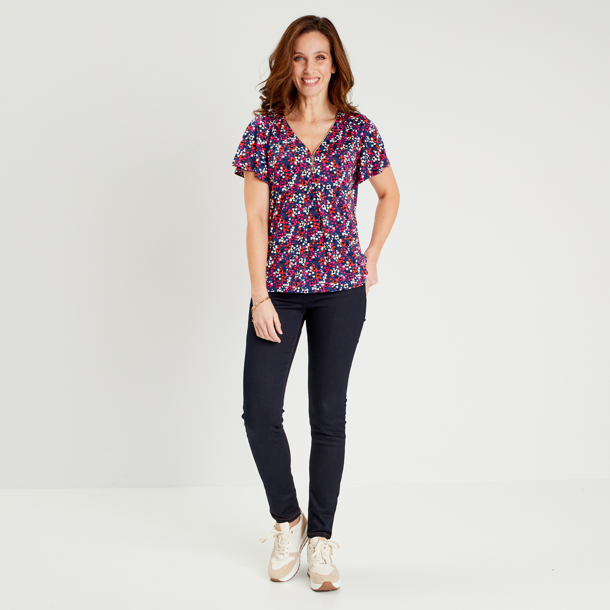 T-shirt manches courtes bleu foncé femme