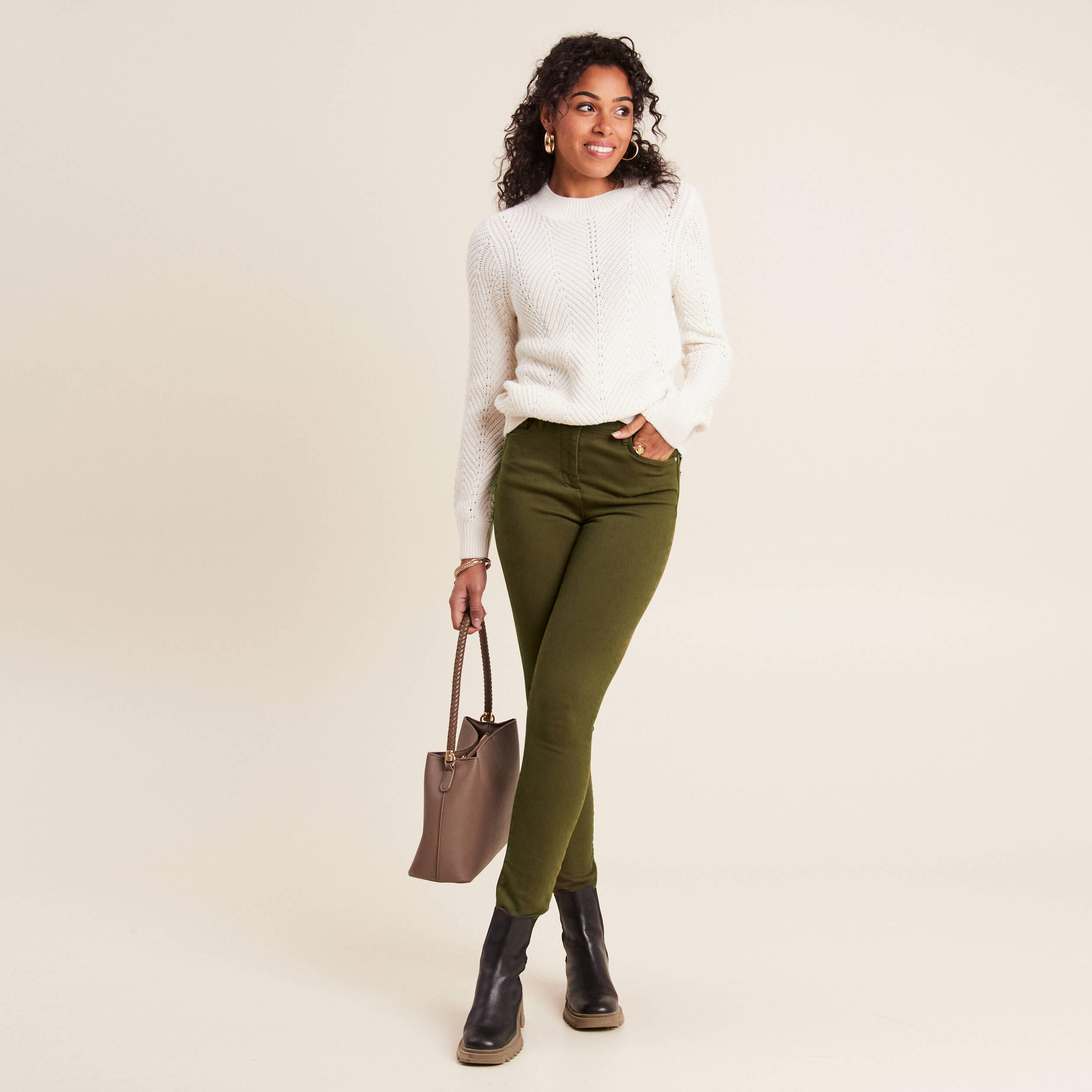 Pull manches longues ecru femme