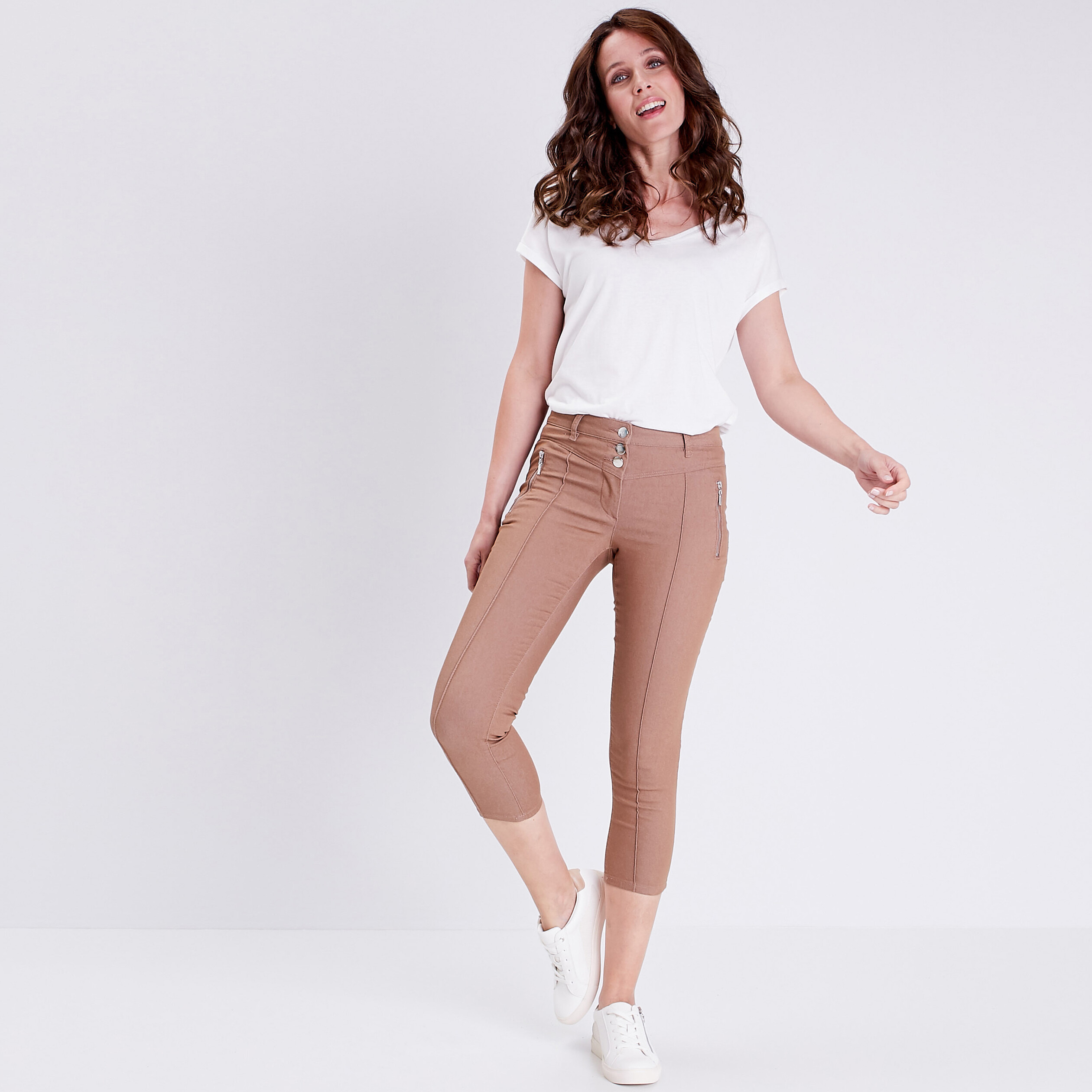 Pantacourt taille standard marron femme