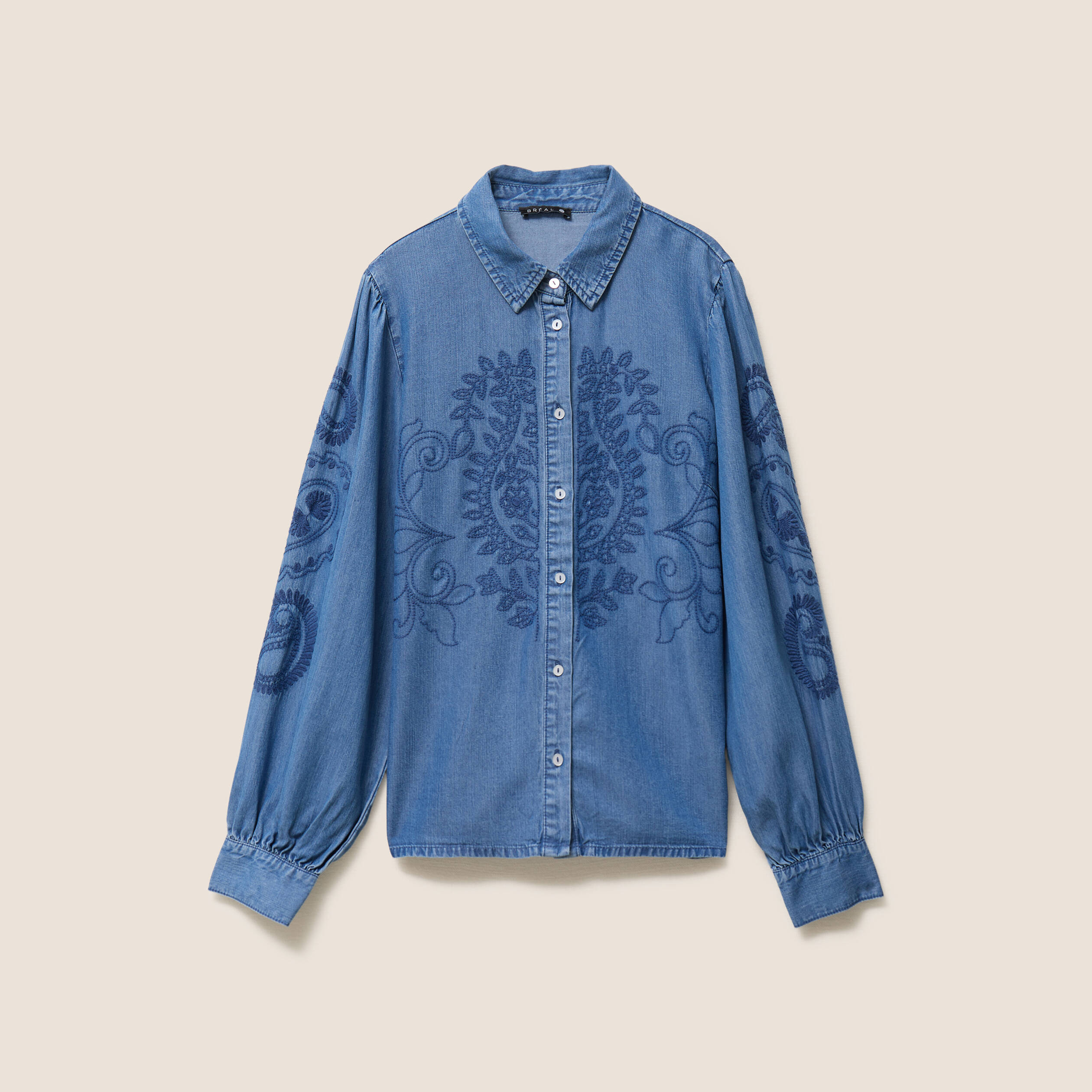 Chemise broderie manches longues denim double stone femme
