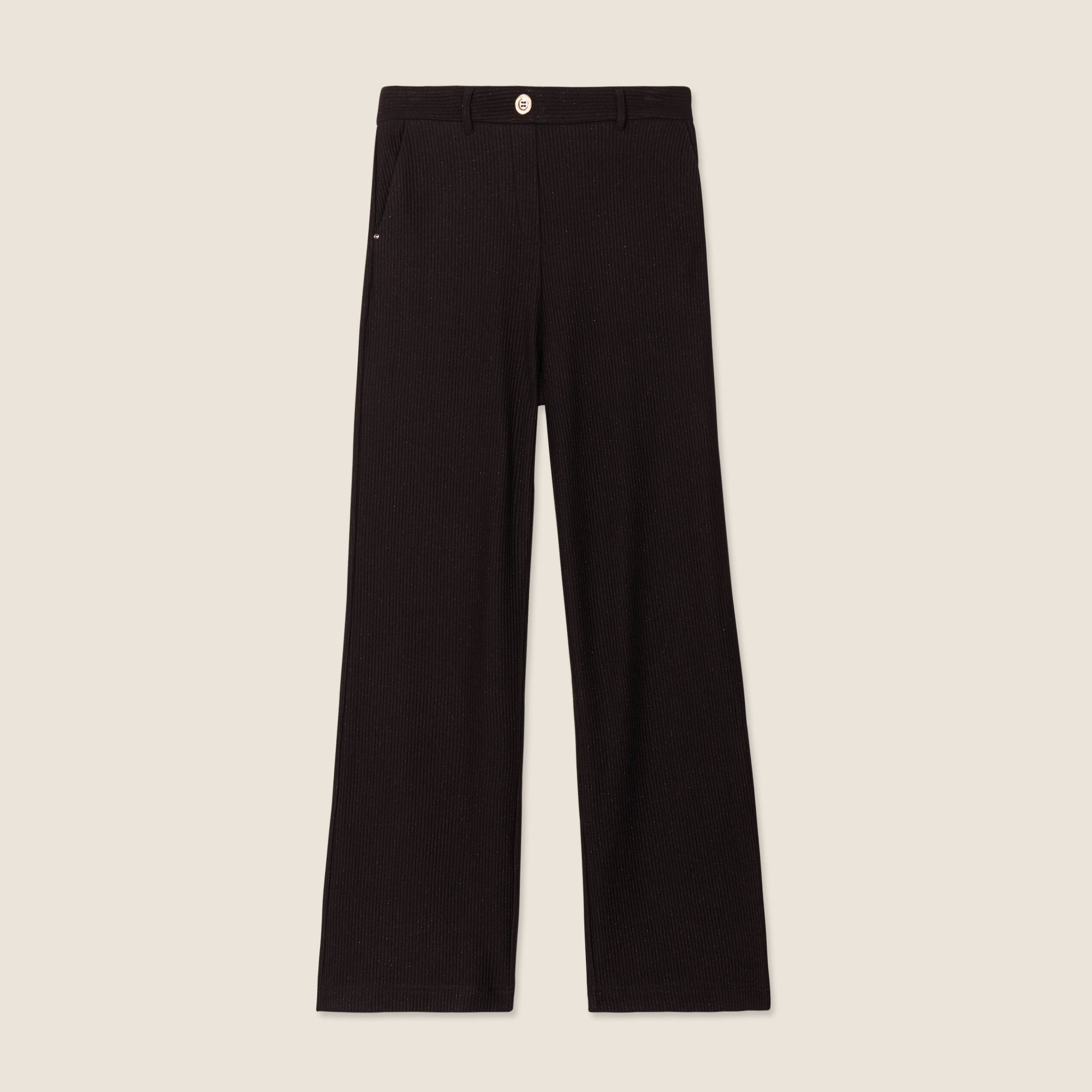 Pantalon tricot large noir femme
