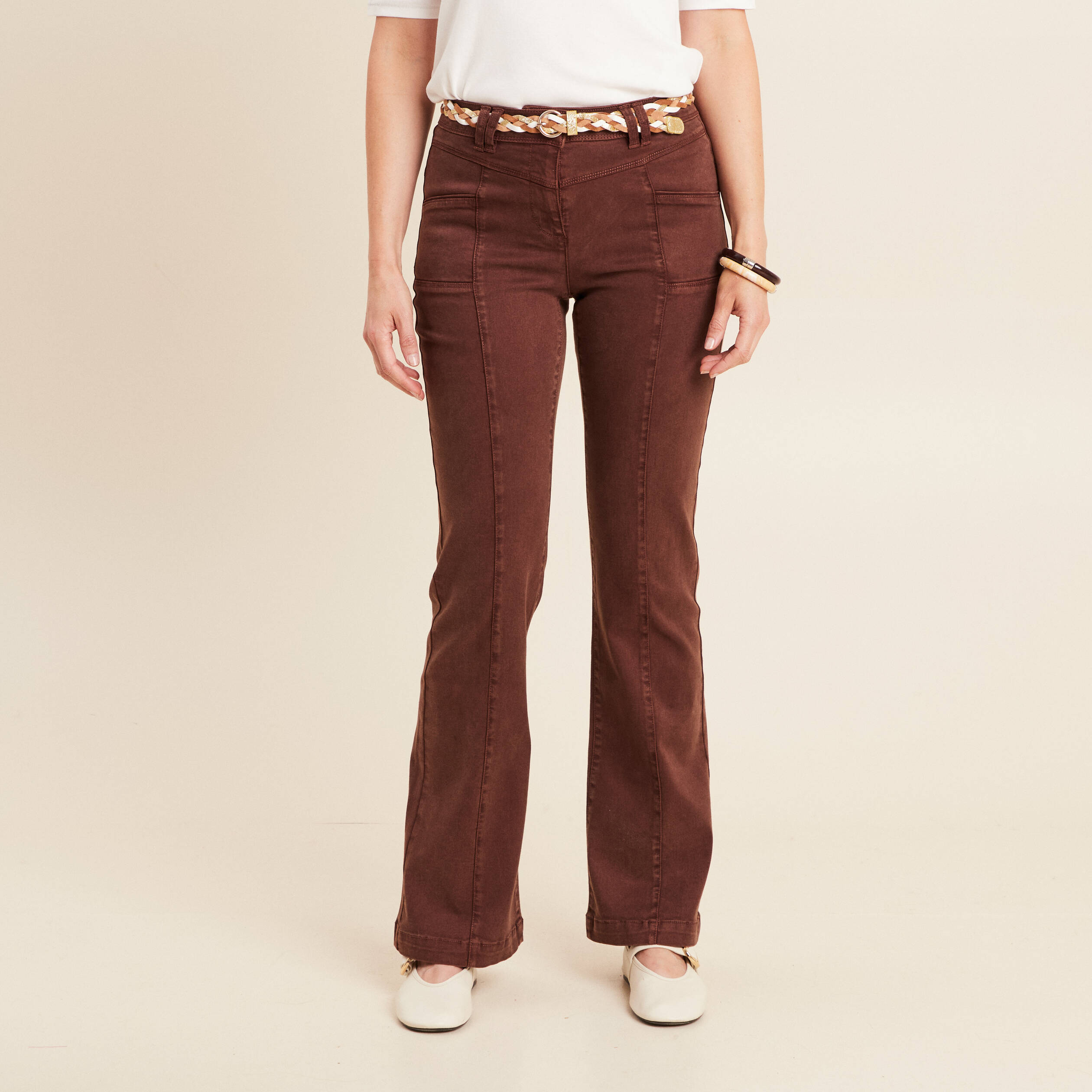 pantalon bootcut jean ceinture amovible marron fonce femme Pantalon bootcut jean ceinture amovible marron foncé femme