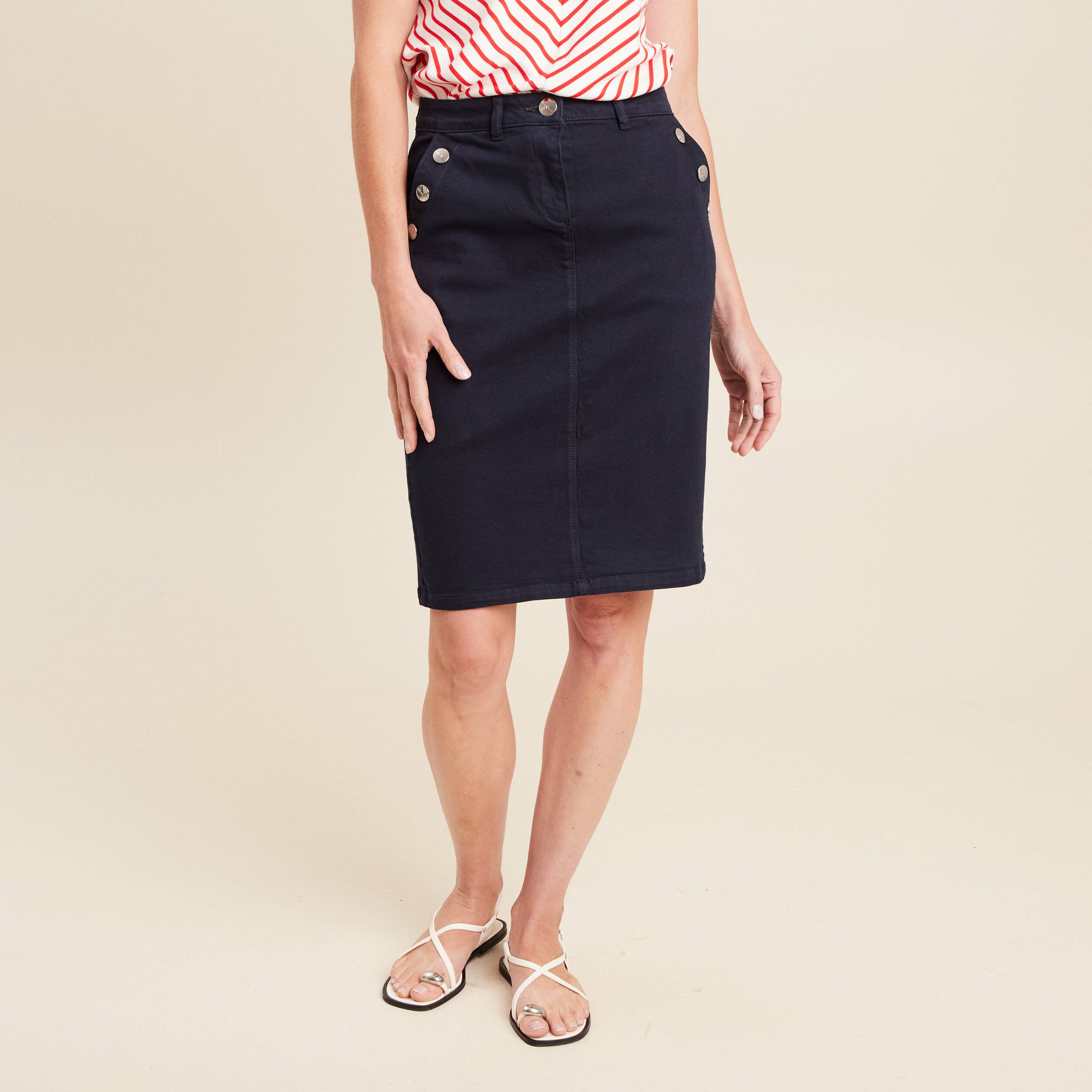 jupe droite longueur genou bleu fonce femme Jupe droite longueur genou bleu foncé femme