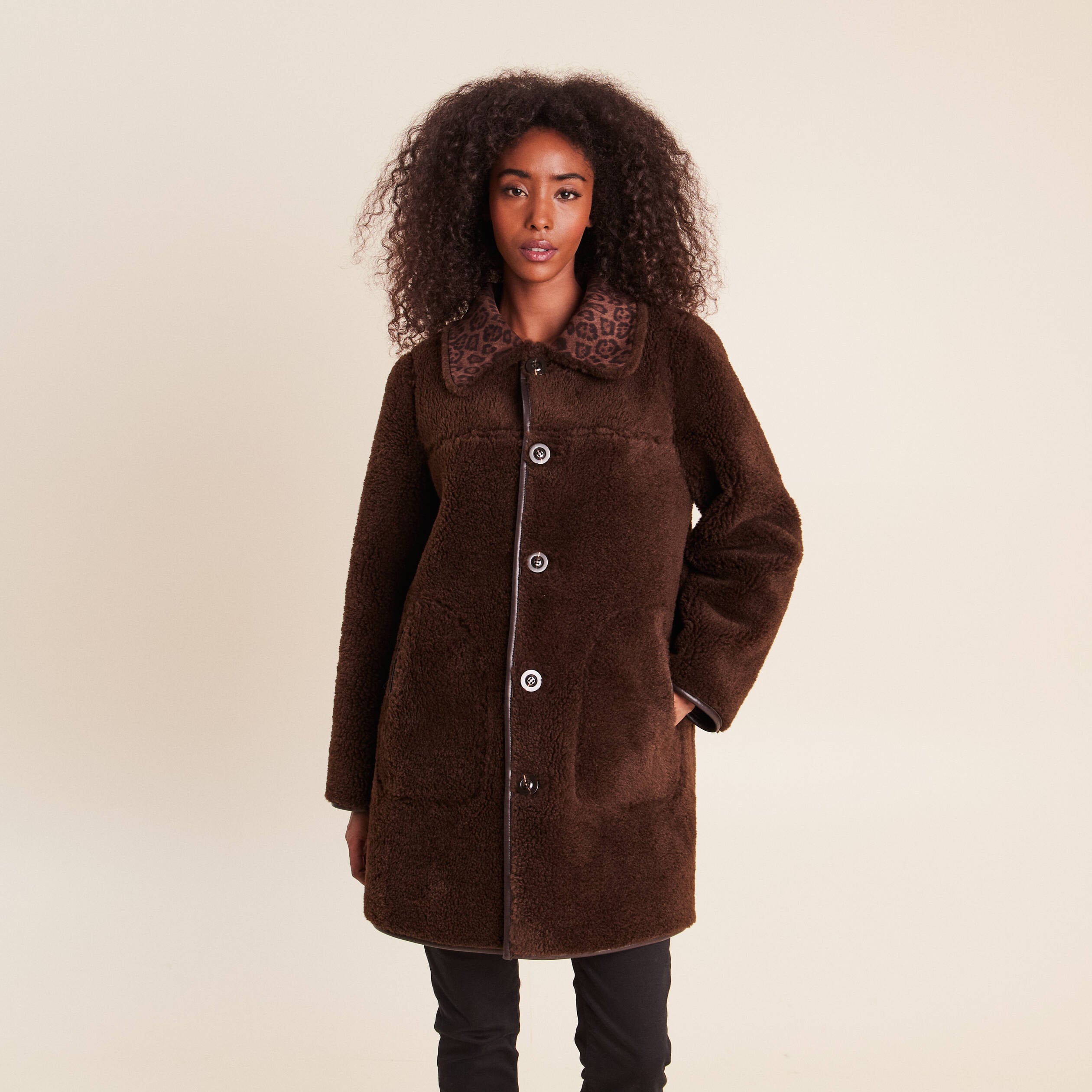 Manteau col montant marron femme