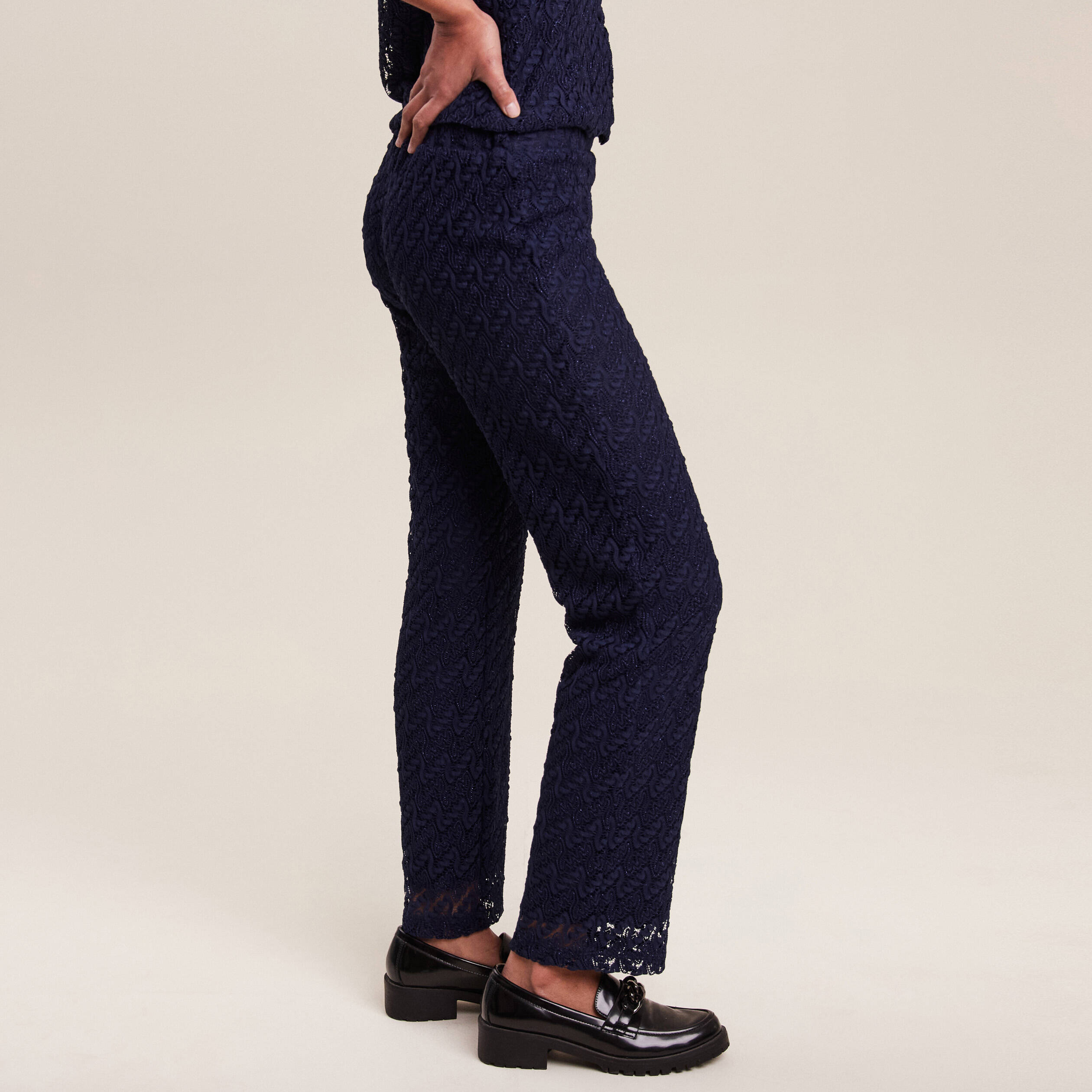 Pantalon flou dentelle 7/8ème bleu foncé femme